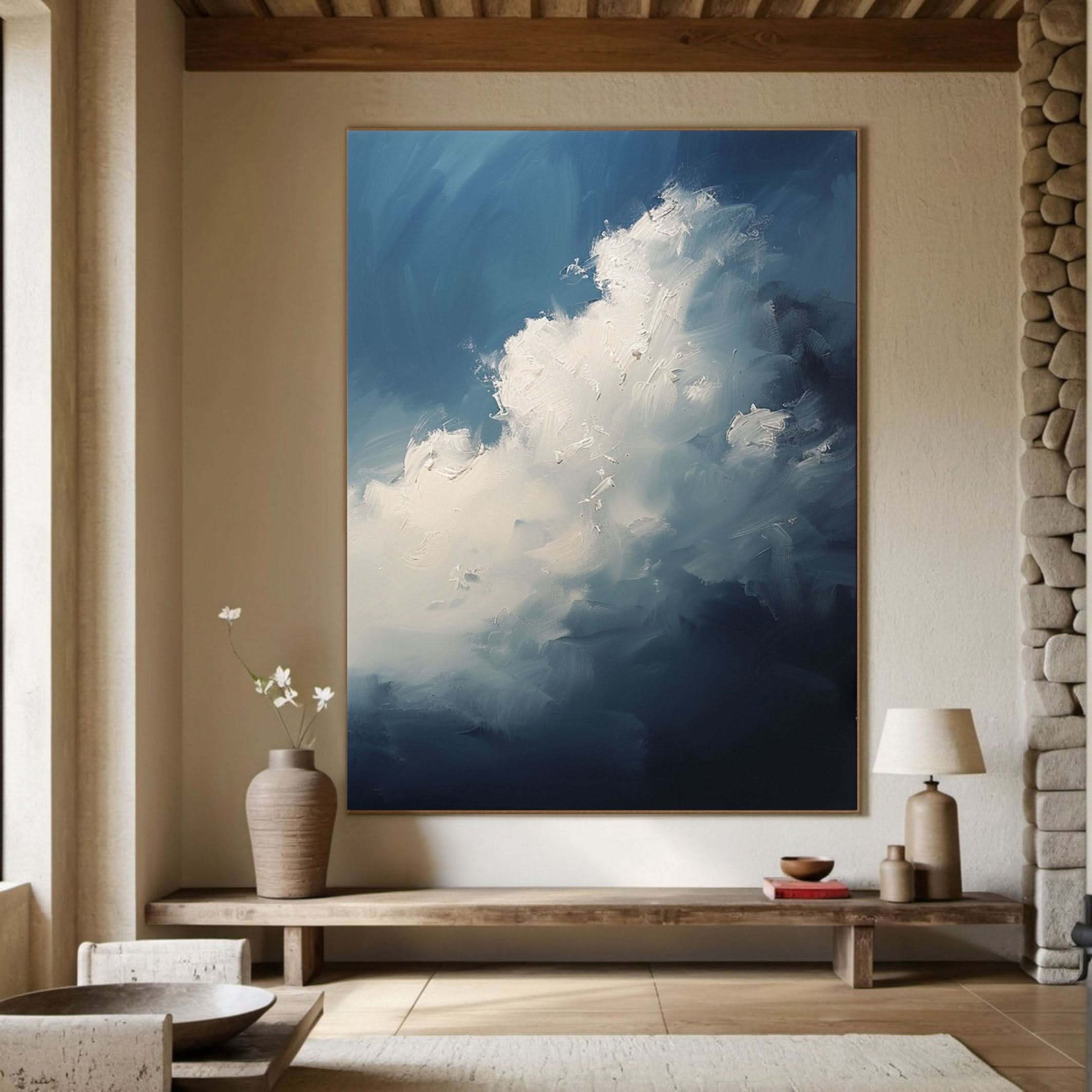 Serene Cloudscape Abstract Art Canvas Modern Sky Painting #OS 015