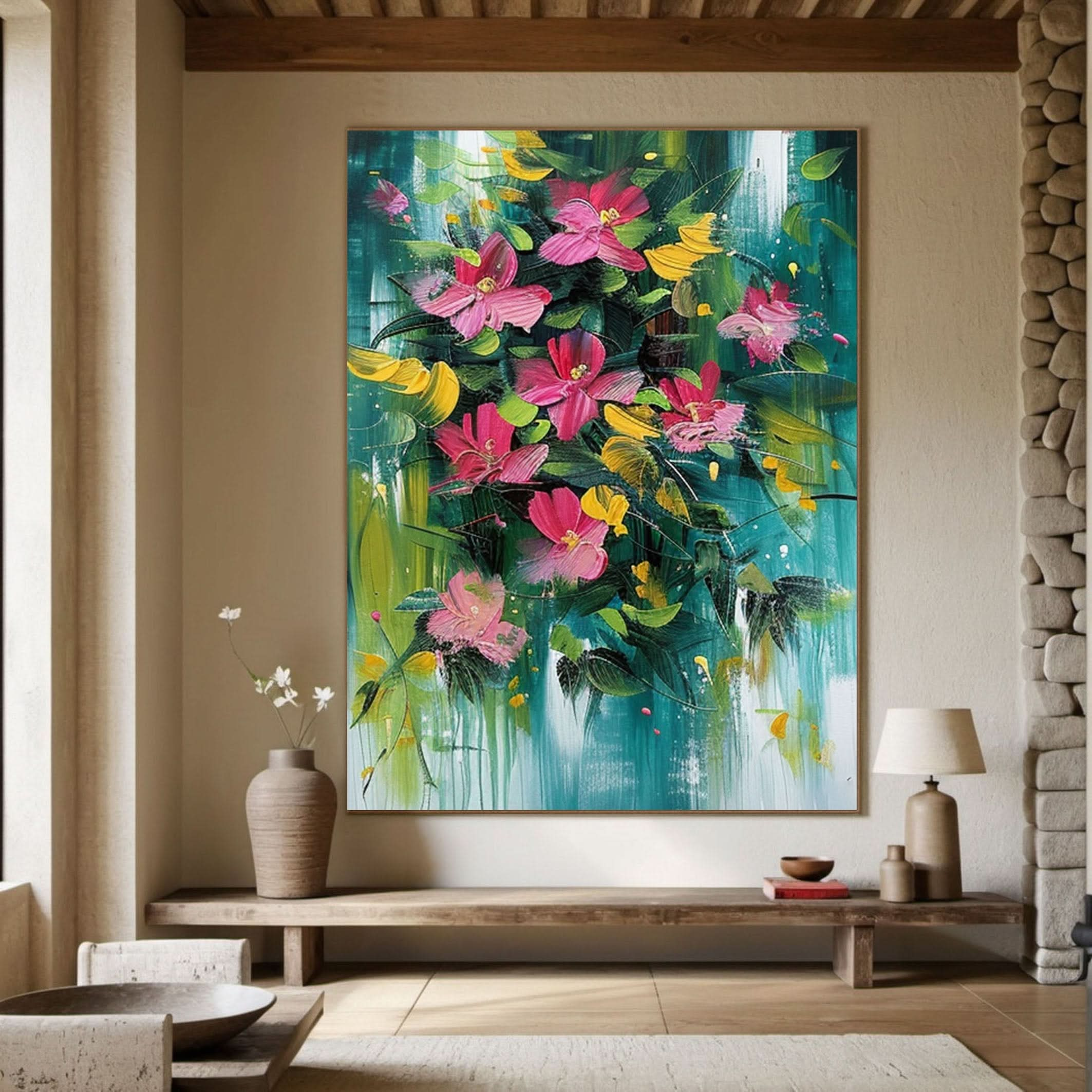 Botanical Beauty Canvas Print Colorful Abstract Floral Art #FT 016