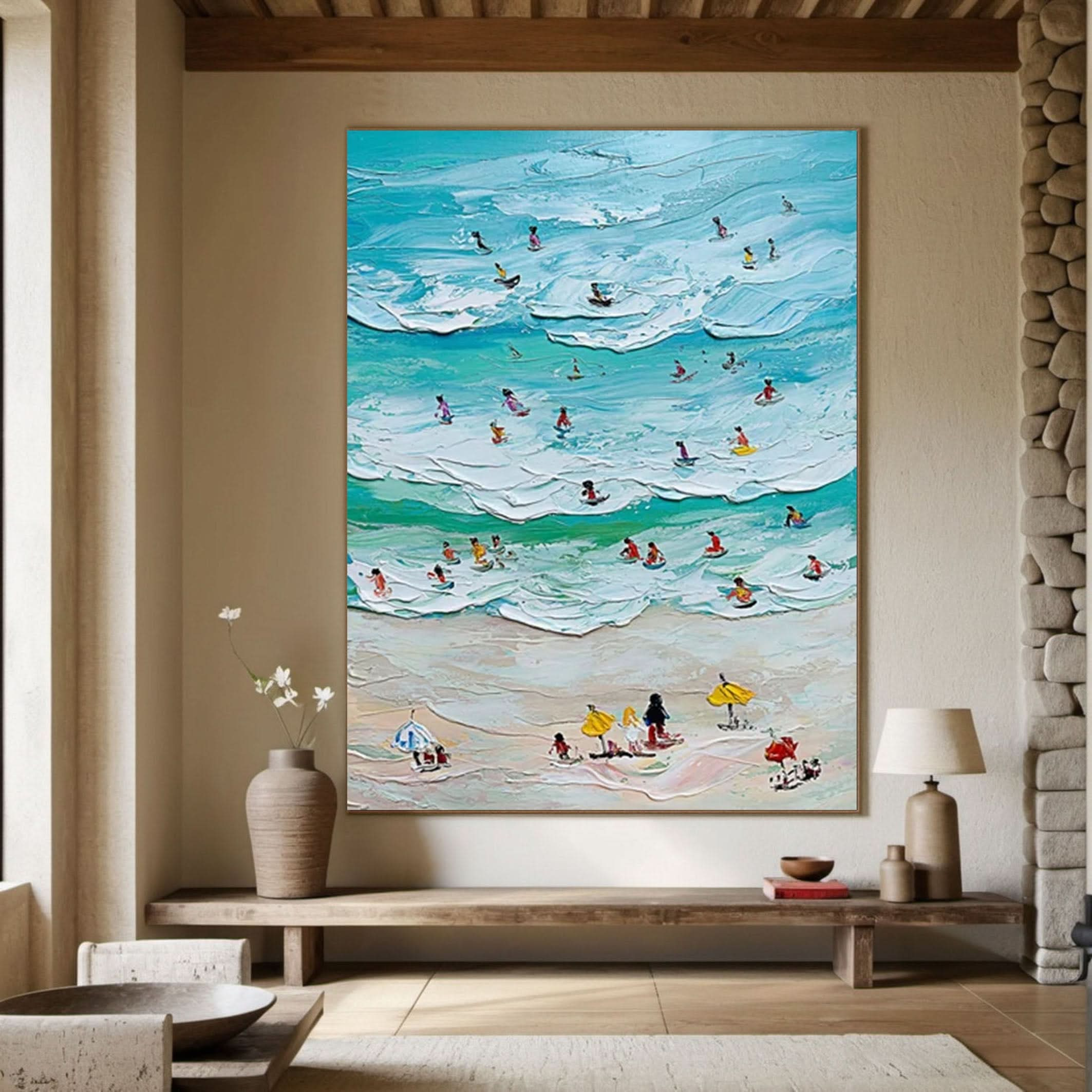 Vibrant Beach Scene Canvas Colorful Coastal Wall Art #OS 010