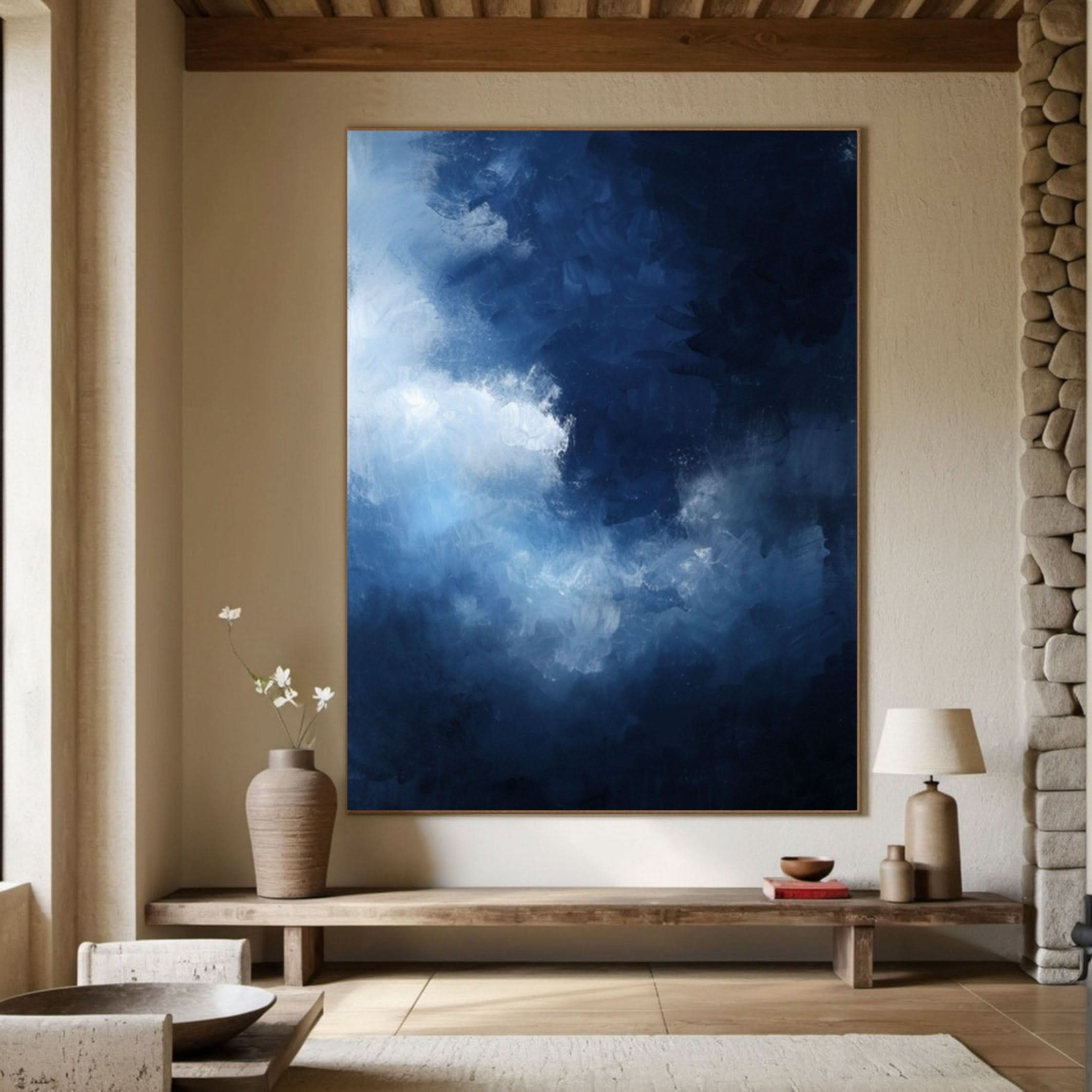 Serene Cloudscape Abstract Art Canvas Modern Sky Painting #OS 016