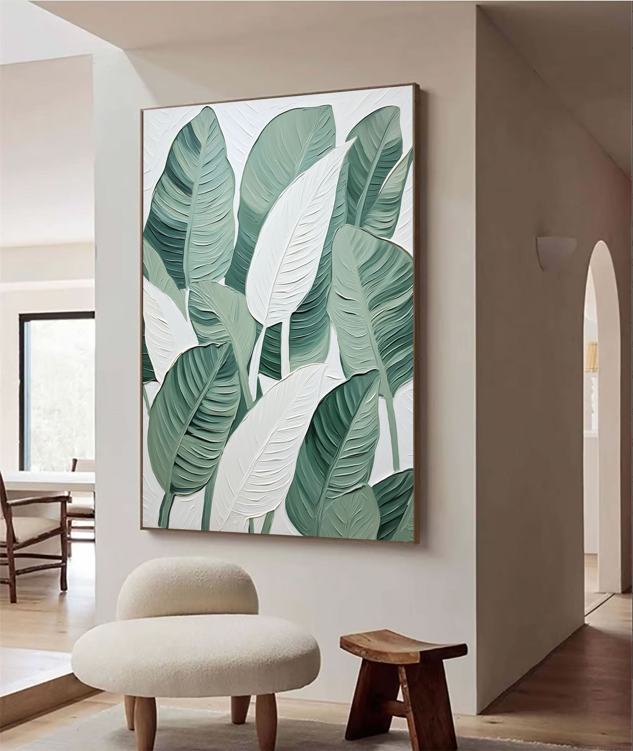 Green and White Leaf Canvas Art #BGM 030