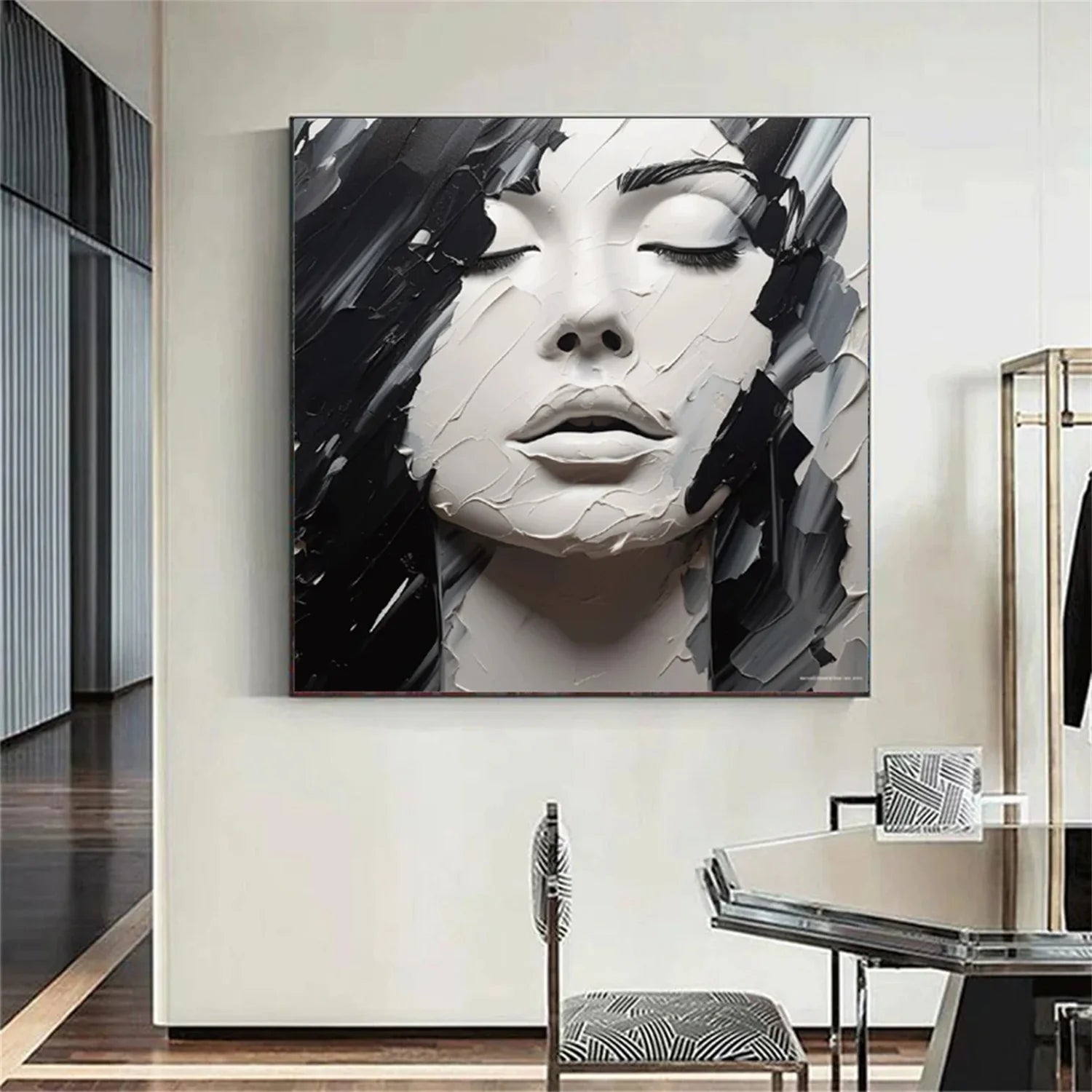 Abstract Portrait Black and White Painting #AP017