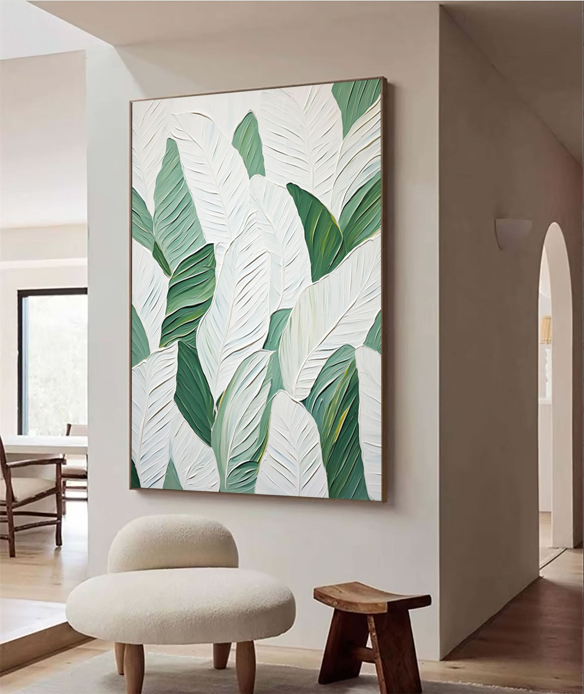 Green and White Leaf Canvas Art #BGM 031