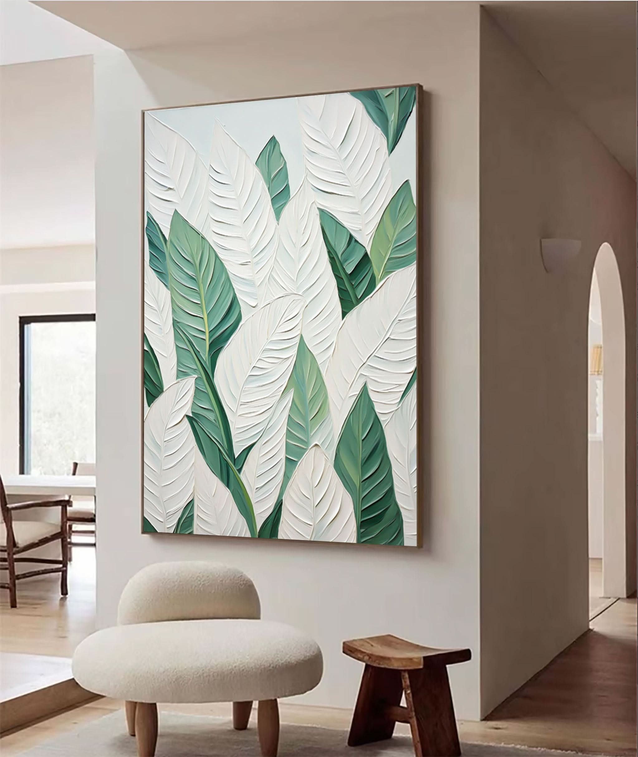 Green and White Leaf Canvas Art #BGM 029