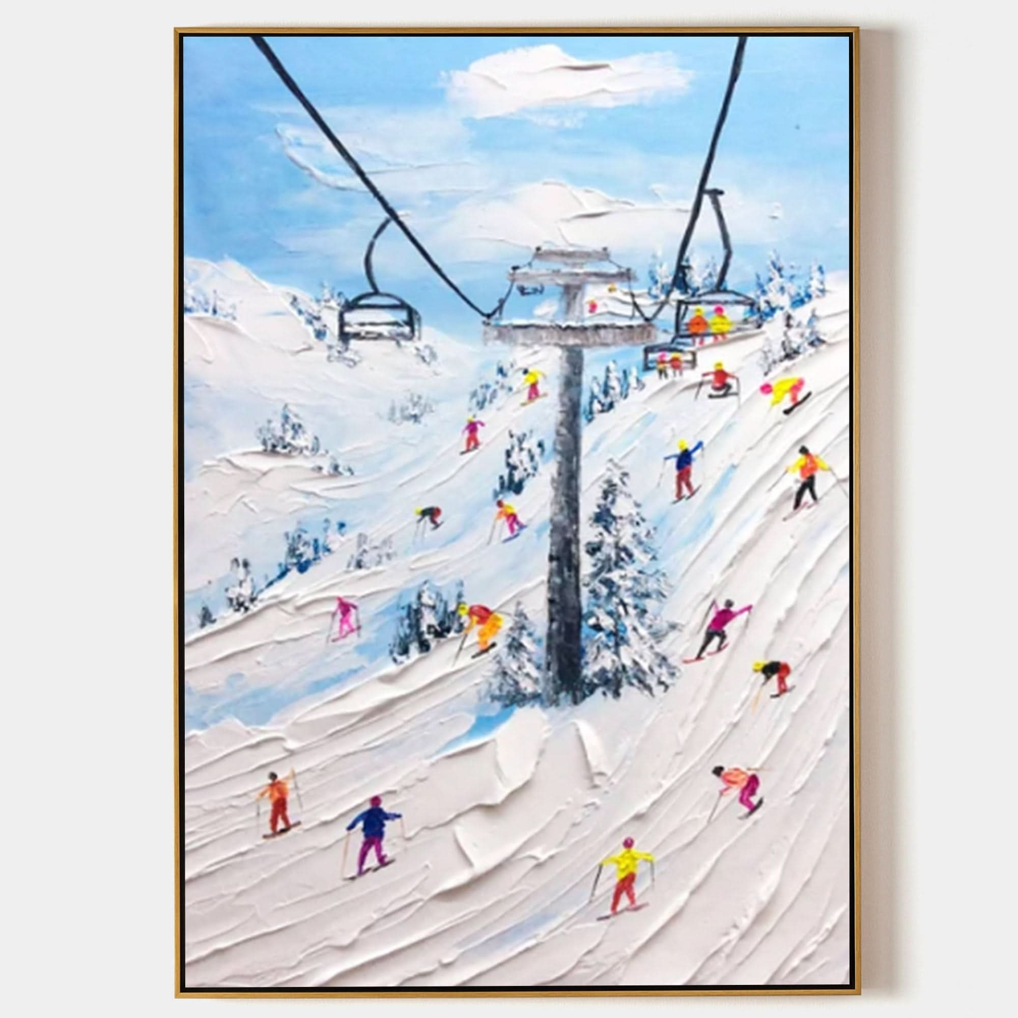 Skier Painting Snow Mountain Skiing 3D Landscape Painting Snow Landscape Painting 3D Plaster Art