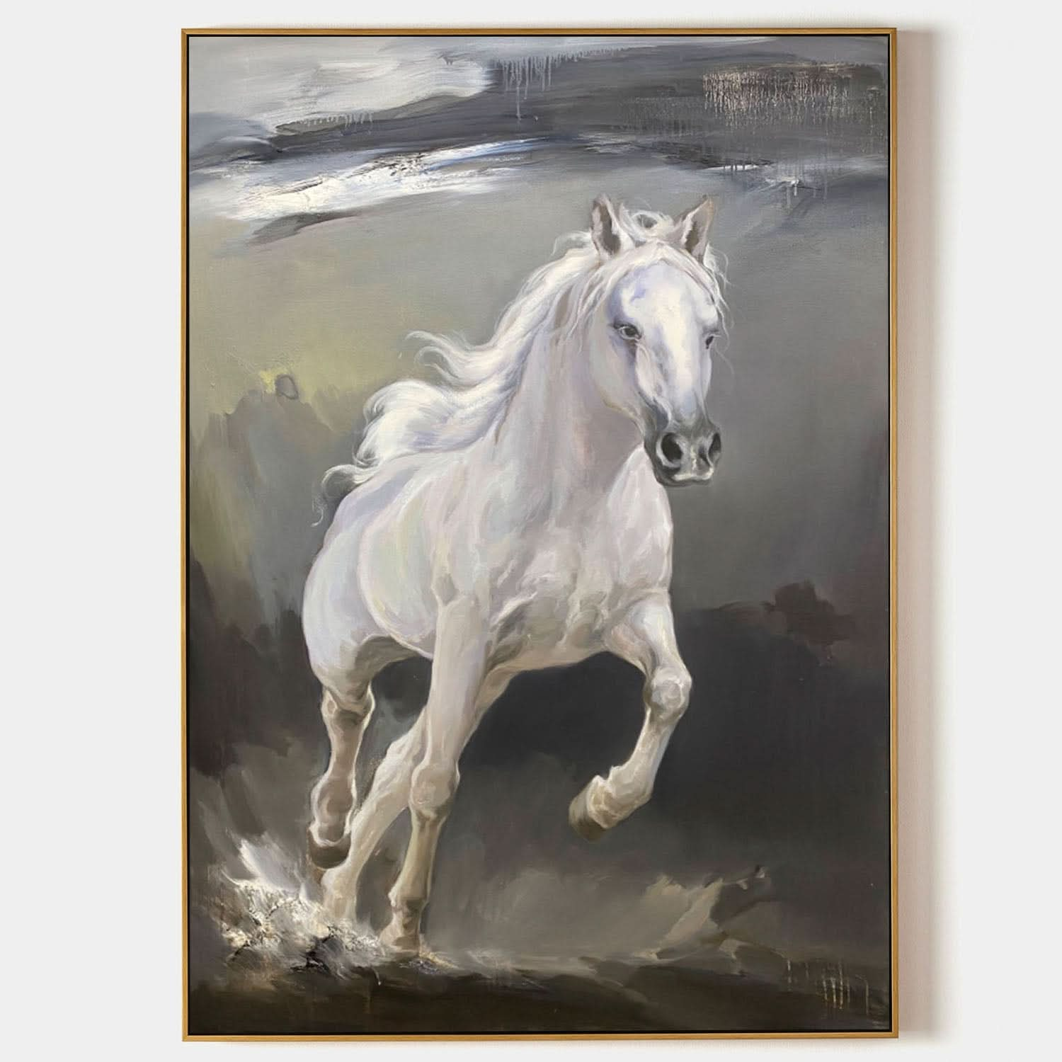 Large White Horse Abstract and Realistic Oil Painting White Horse Realistic Canvas Art Horse Wall Art Decoration