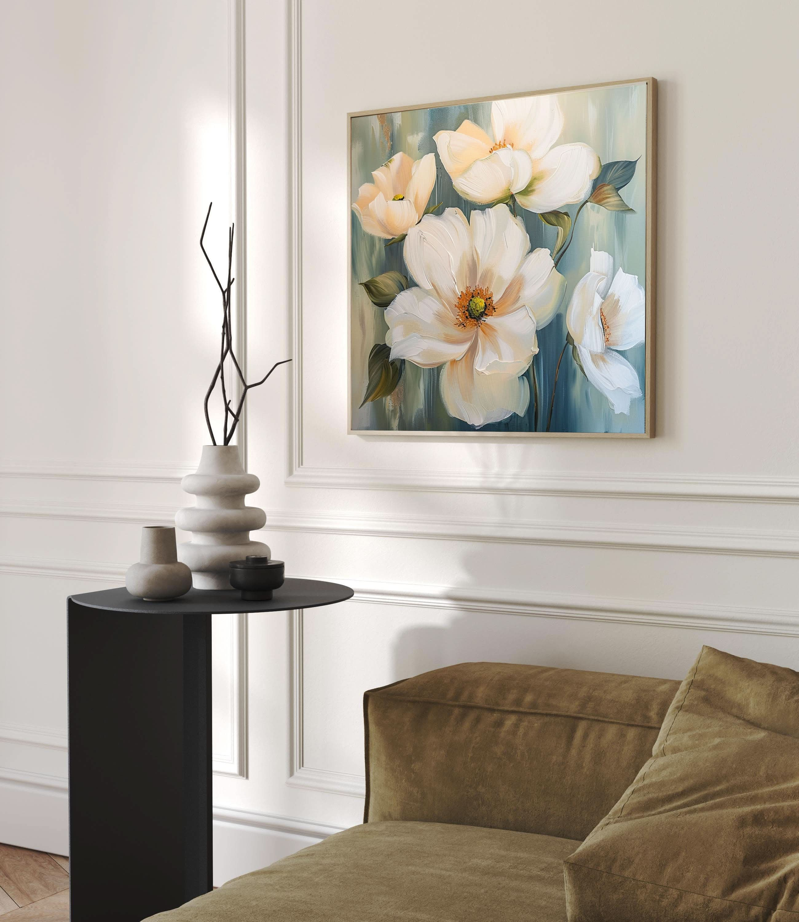 Elegant White Blossoms Canvas Art Serene Floral Wall Decor #FT 030