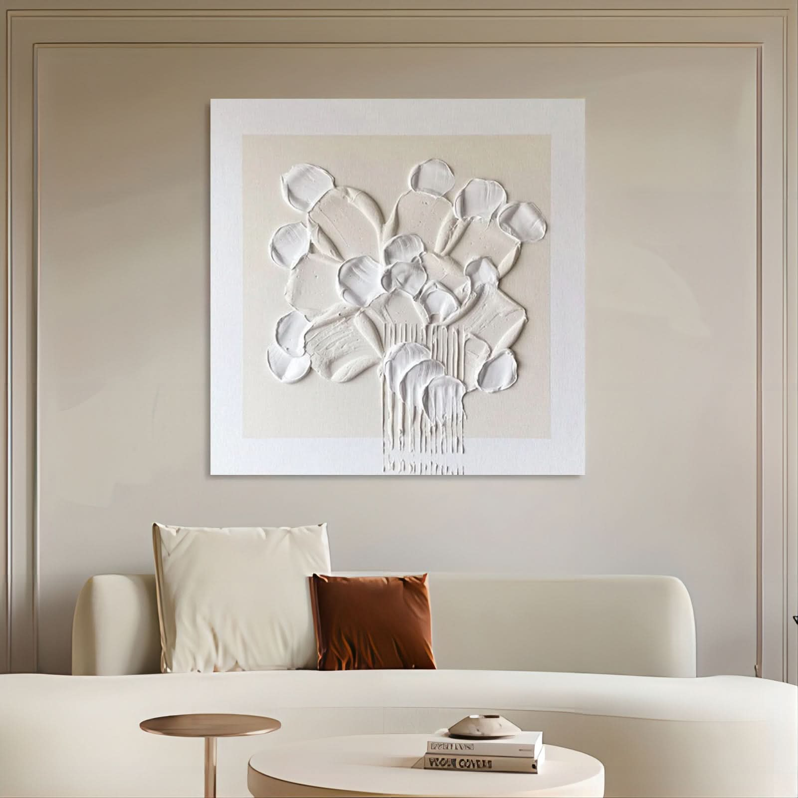 Beige 3D Abstract Art Plaster Wall Art Textured Wall Art Beige Knife Acrylic Canvas Painting