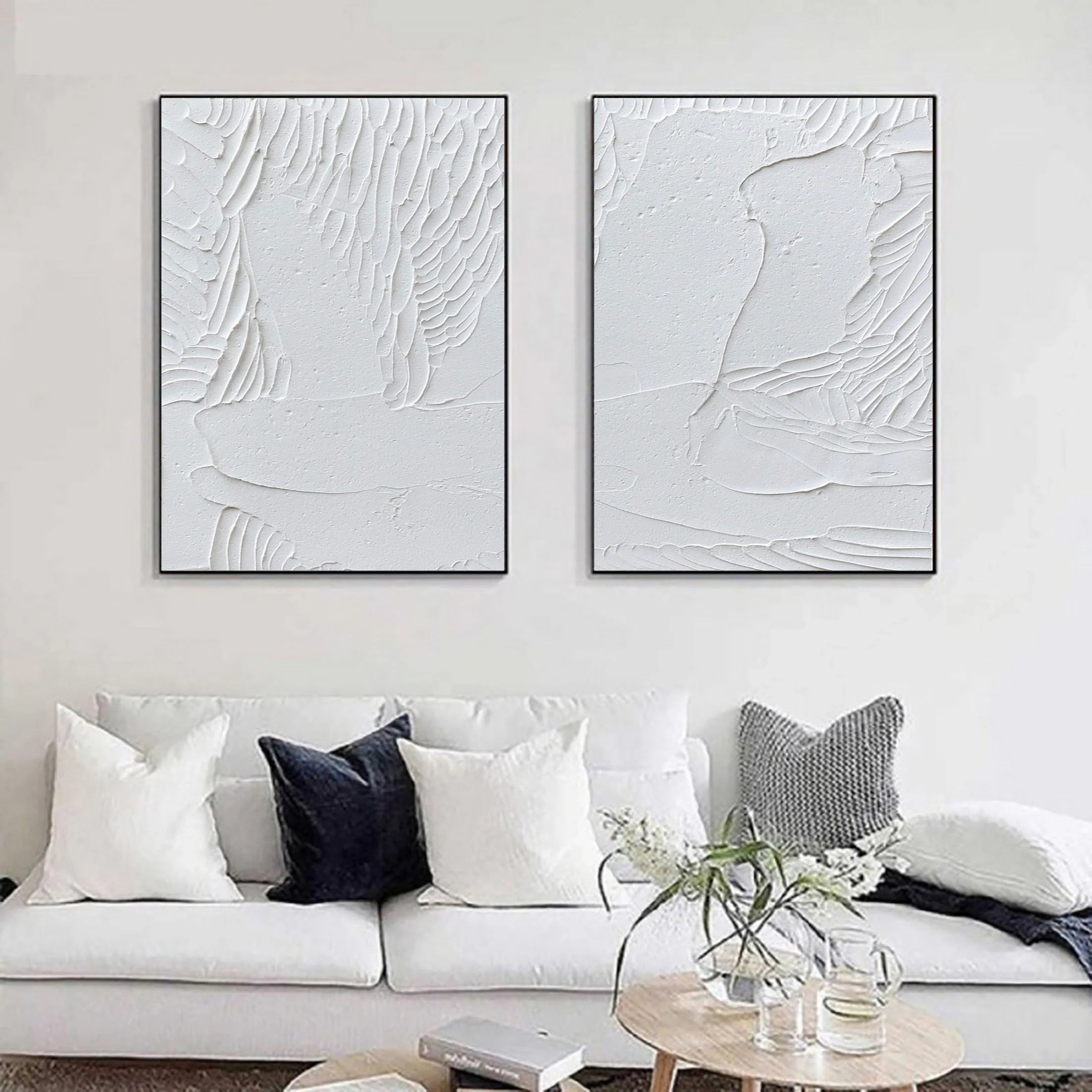 Set of 2 Textured Minimalistic Plaster Painting on Canvas