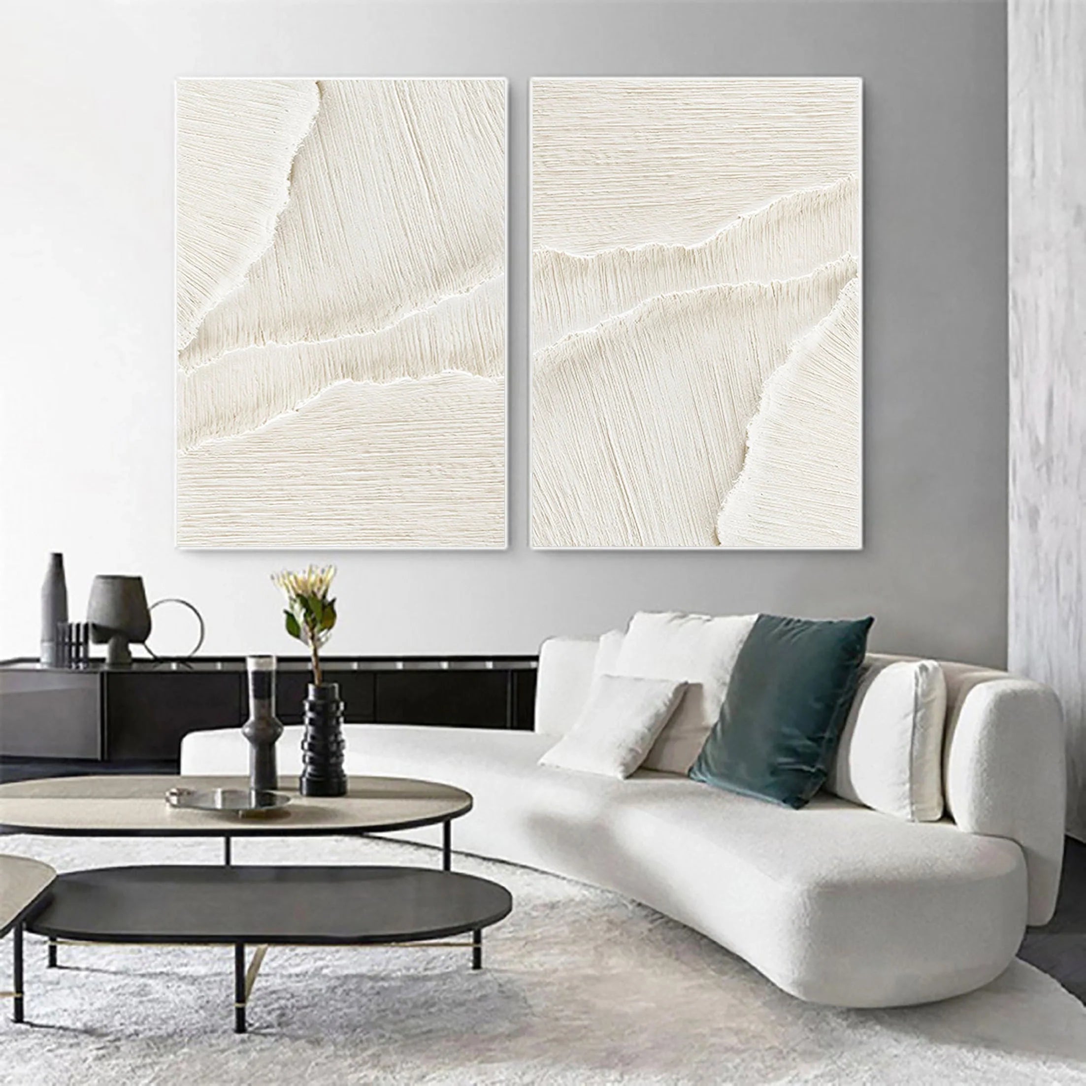 Contemporary Beige Plaster Canvas Art, Large Hand-Painted Surf Textured Painting, Minimalist Wall Decor