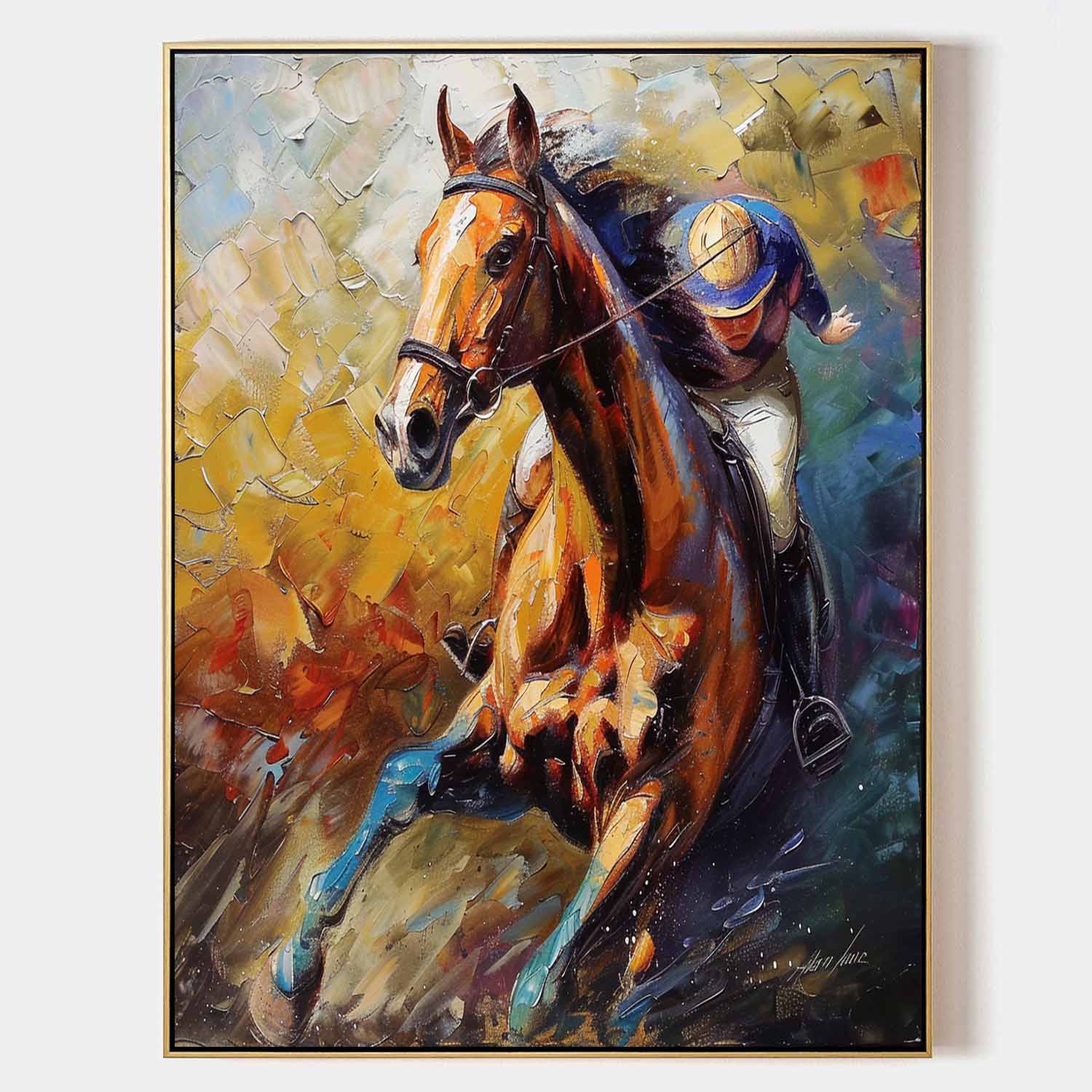 Large Horse Racing Canvas Wall Painting Decor Colorful Equestrian Canvas Art Modern Colorful Horse Wall Art