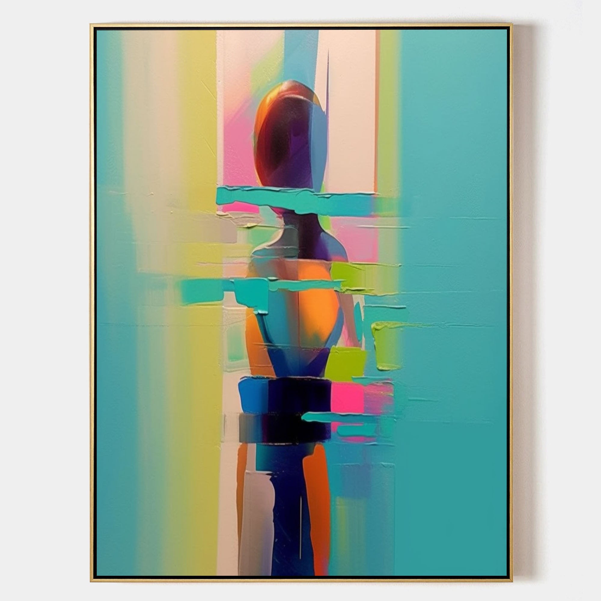 Colorful Abstract People Back View Oil Painting Palette Girl Abstract Canvas Art Bedroom Wall Decor