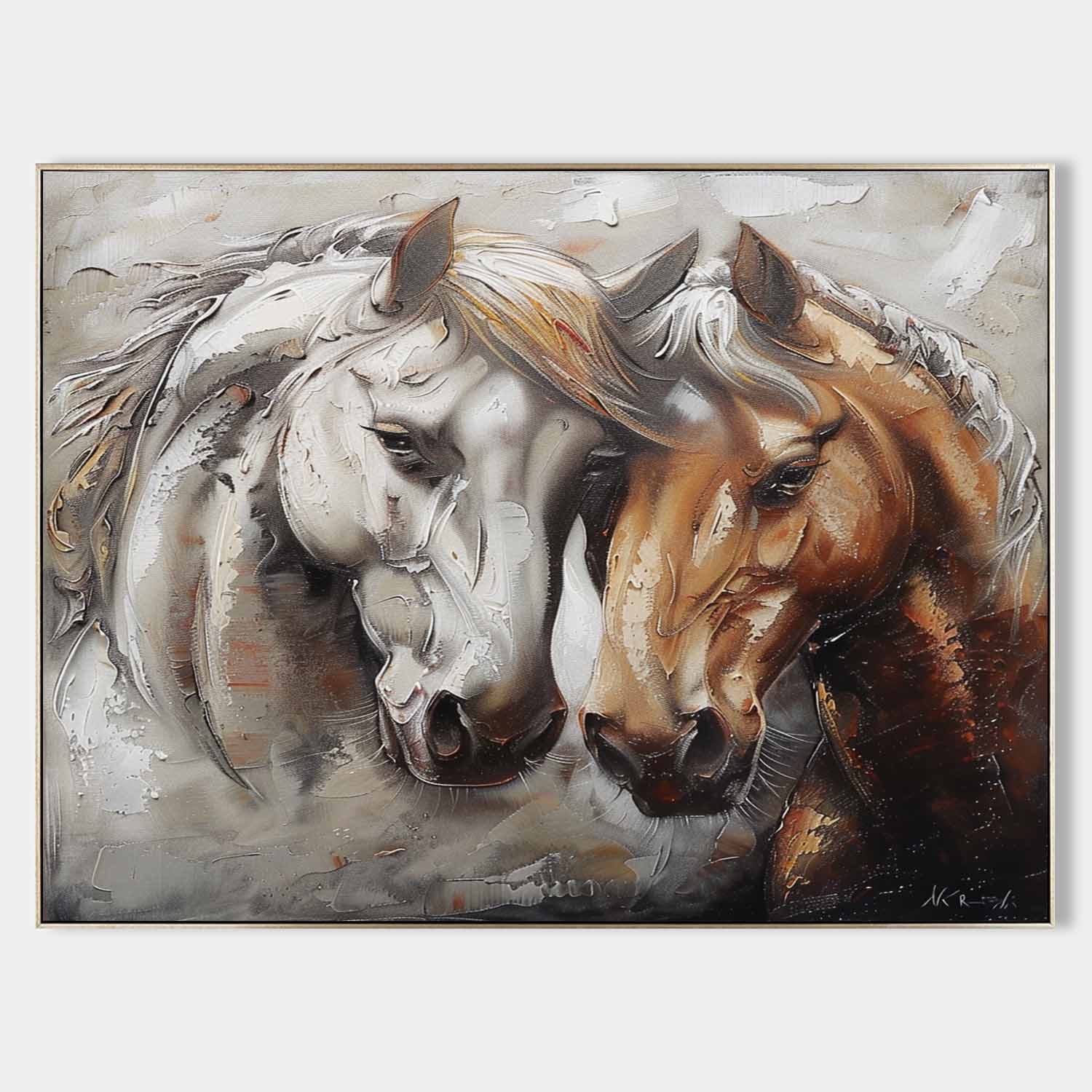 Horse Oil Painting Couple Horse Canvas Wall Art Decoration Horse Wall Paintings For Sale