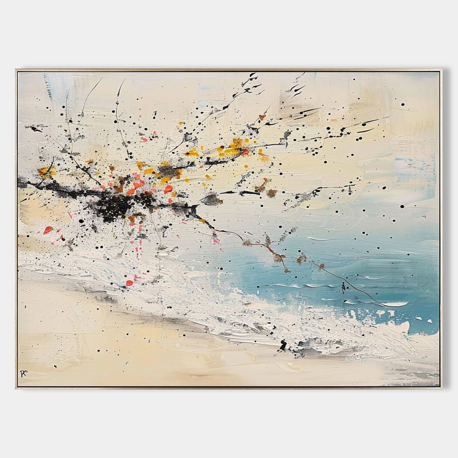 Large White Abstract Landscape Art for Sale Winter Lakeside Abstract Oil Painting Lakeside Canvas Wall Art