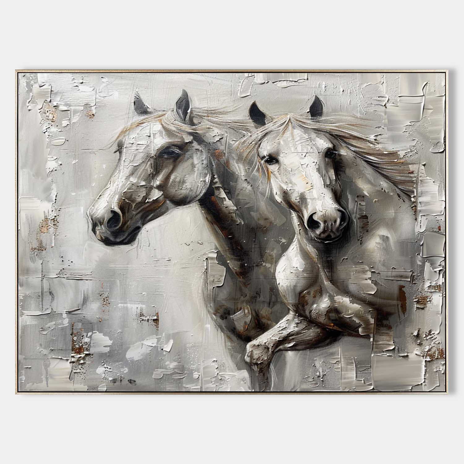 Large Wabi Sabi Horse Canvas Wall Painting Decor White Horse Canvas Art Modern White Horse Wall Art