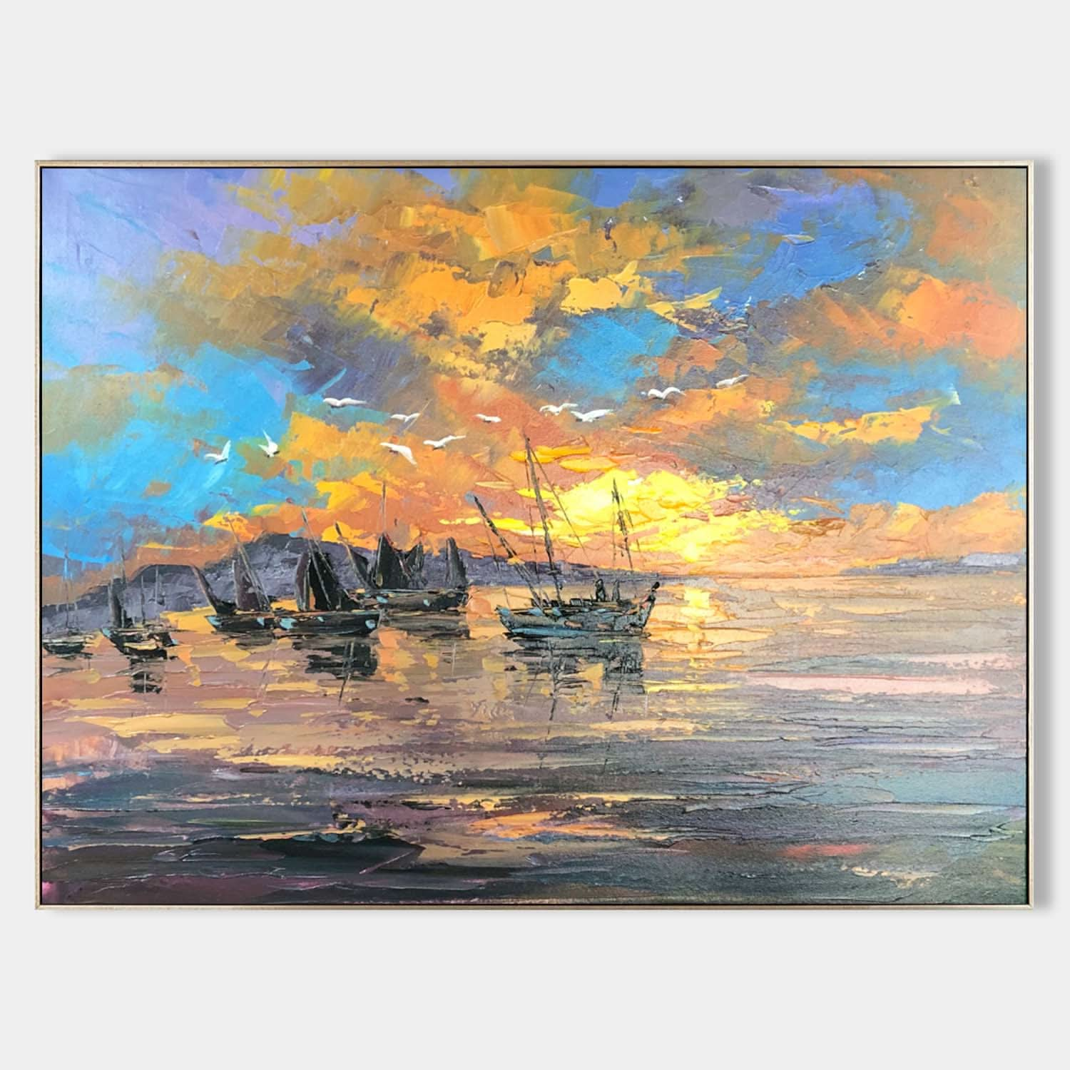 Sailboat Landscape Oil Painting Colorful Maritime Sailboat Canvas Wall Art Sailboat Abstract Art