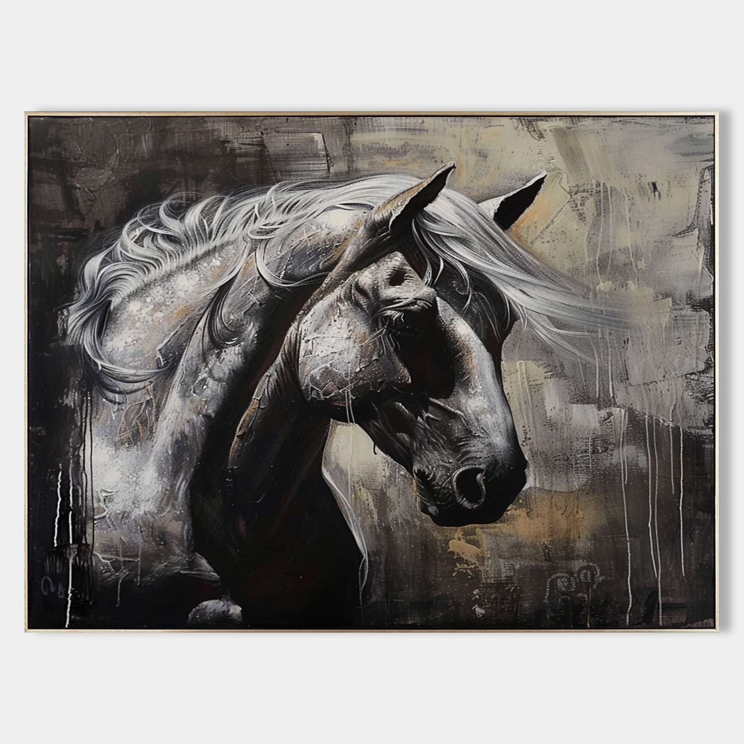 Large Wabi Sabi Horse Canvas Wall Art Decor Black Horse Canvas Art Modern Horse Wall Hanging