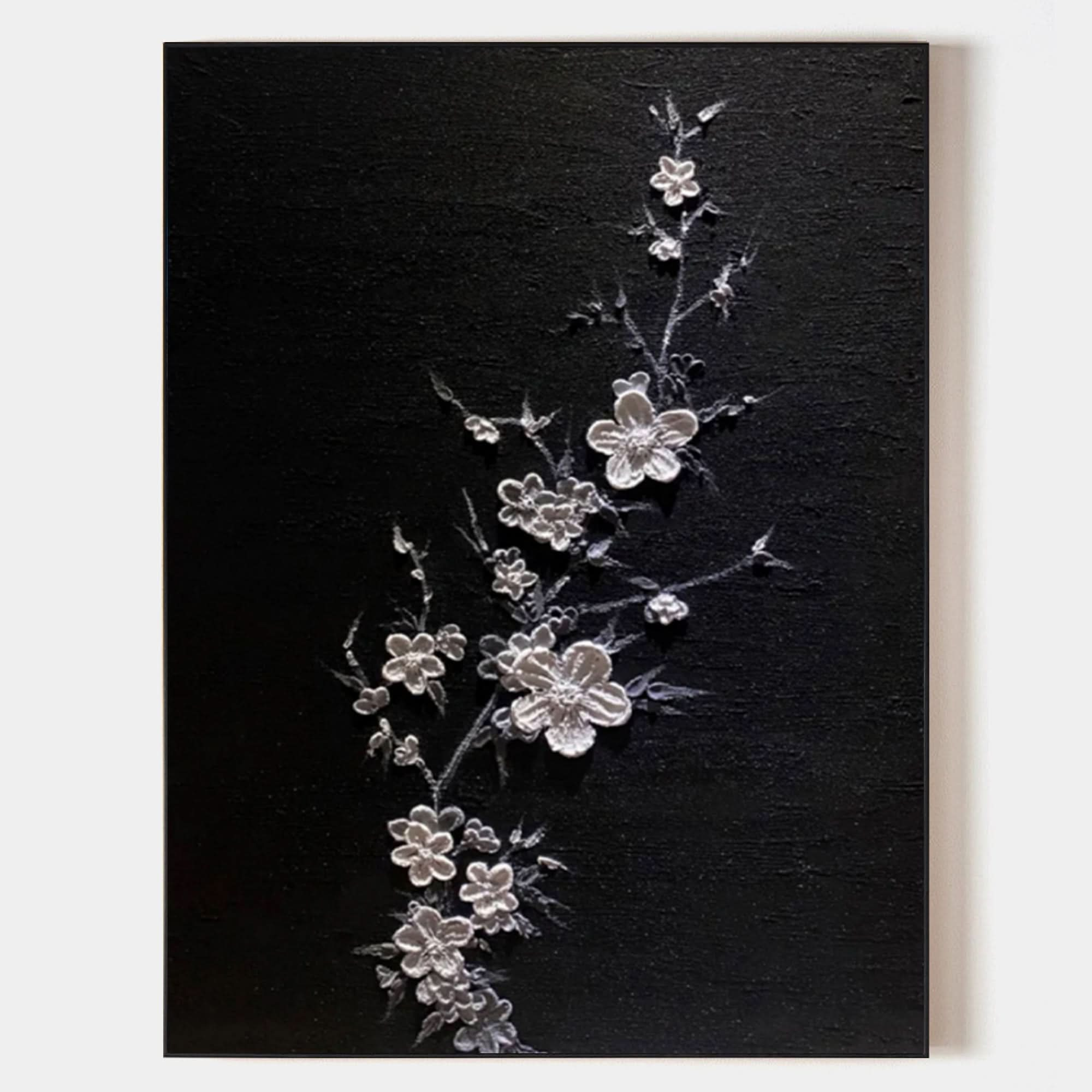 White 3D Flower Oil Painting Flower Textured Acrylic Wall Art Flower Plaster Art Minimalist Flower Painting