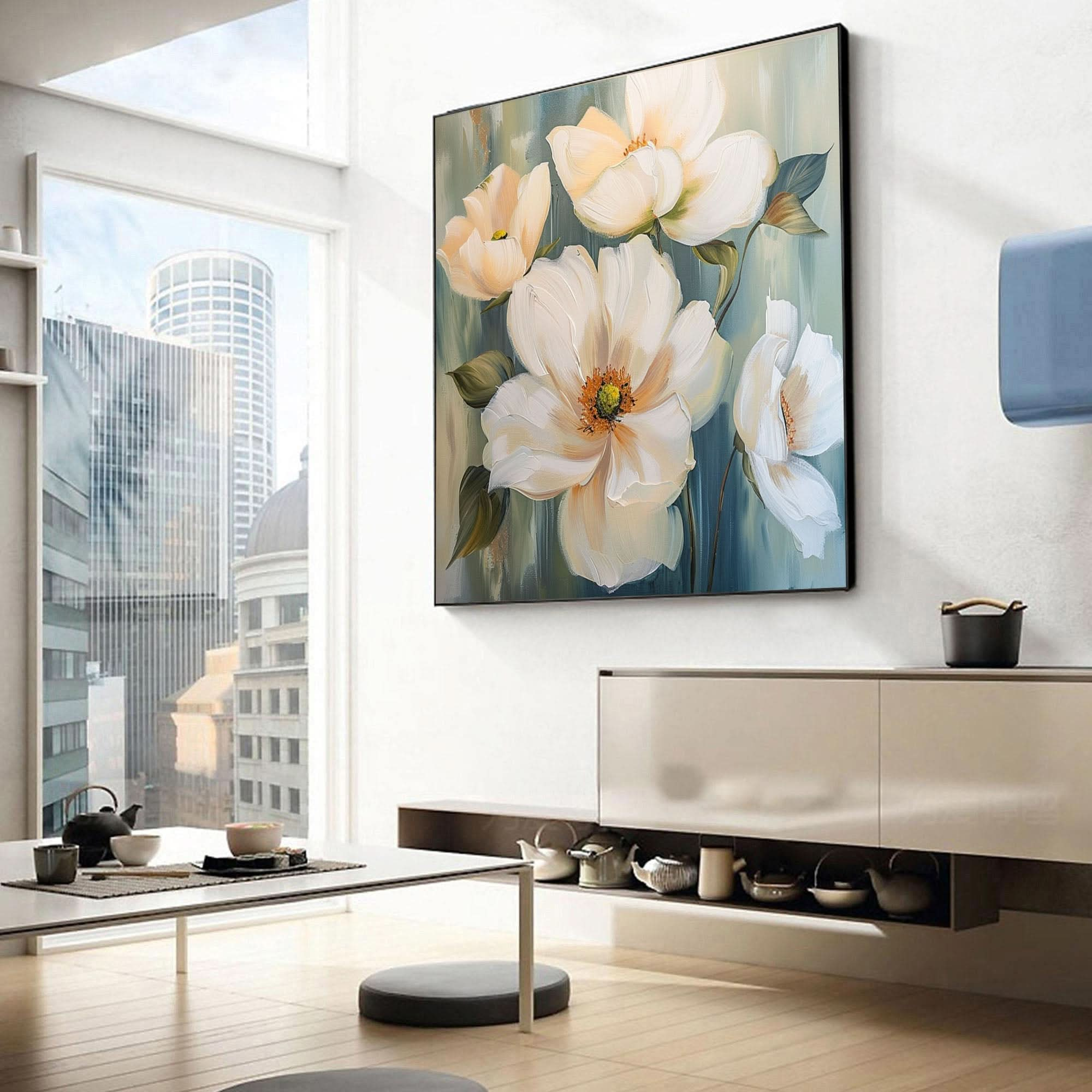 Elegant White Blossoms Canvas Art Serene Floral Wall Decor #FT 030