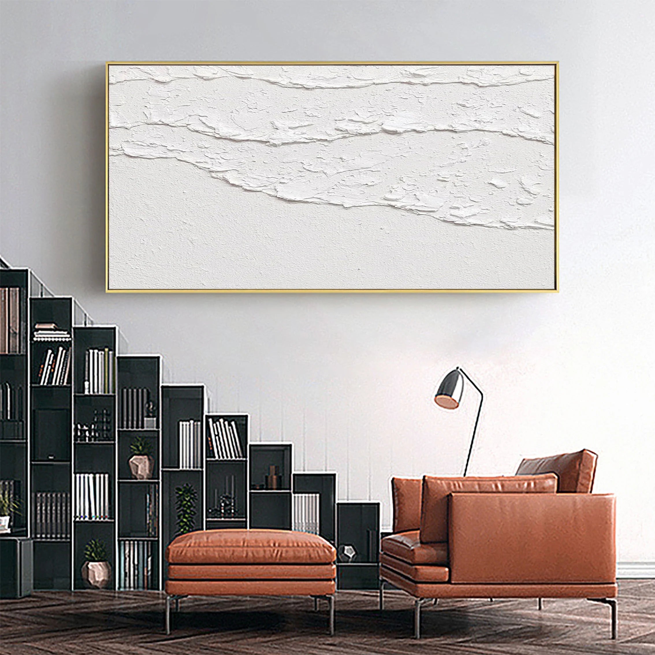 White Minimalist Plaster Art Painting for Room Decor