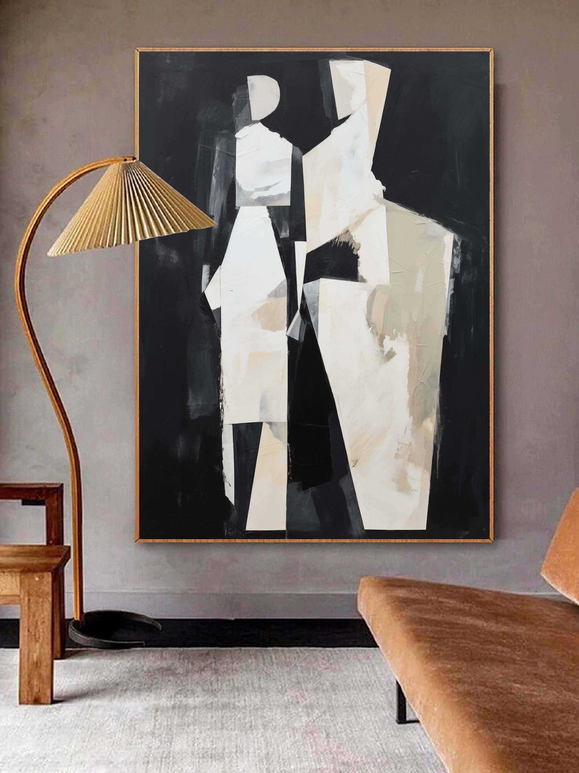 Black And Beige Abstract People Painting Abstract People Art Figure Abstract Painting Black and Beige Minimal Wall Art Modern Minimalist Art