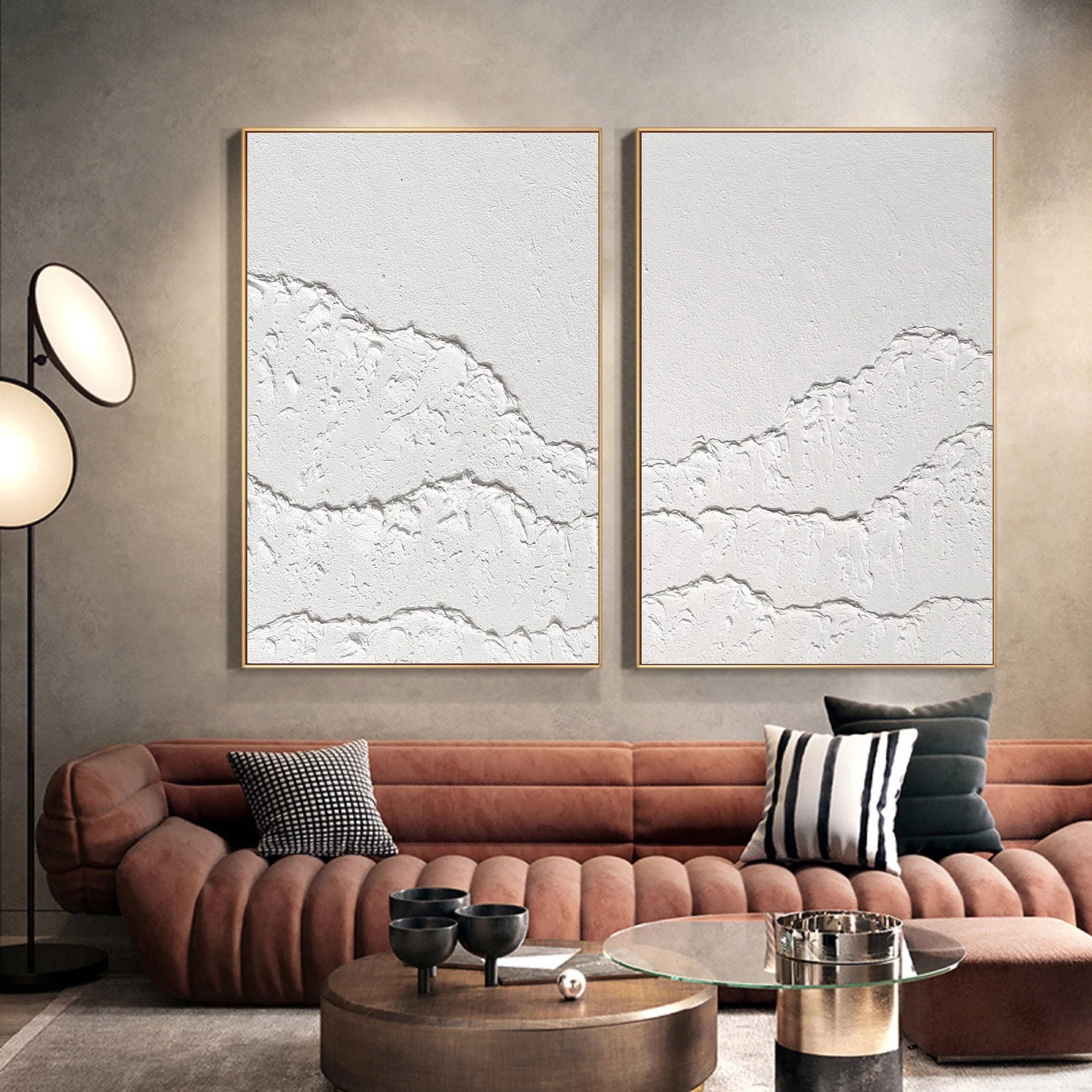 Set of 2 Textured Plaster Art Painting Minimalistic Room Decor