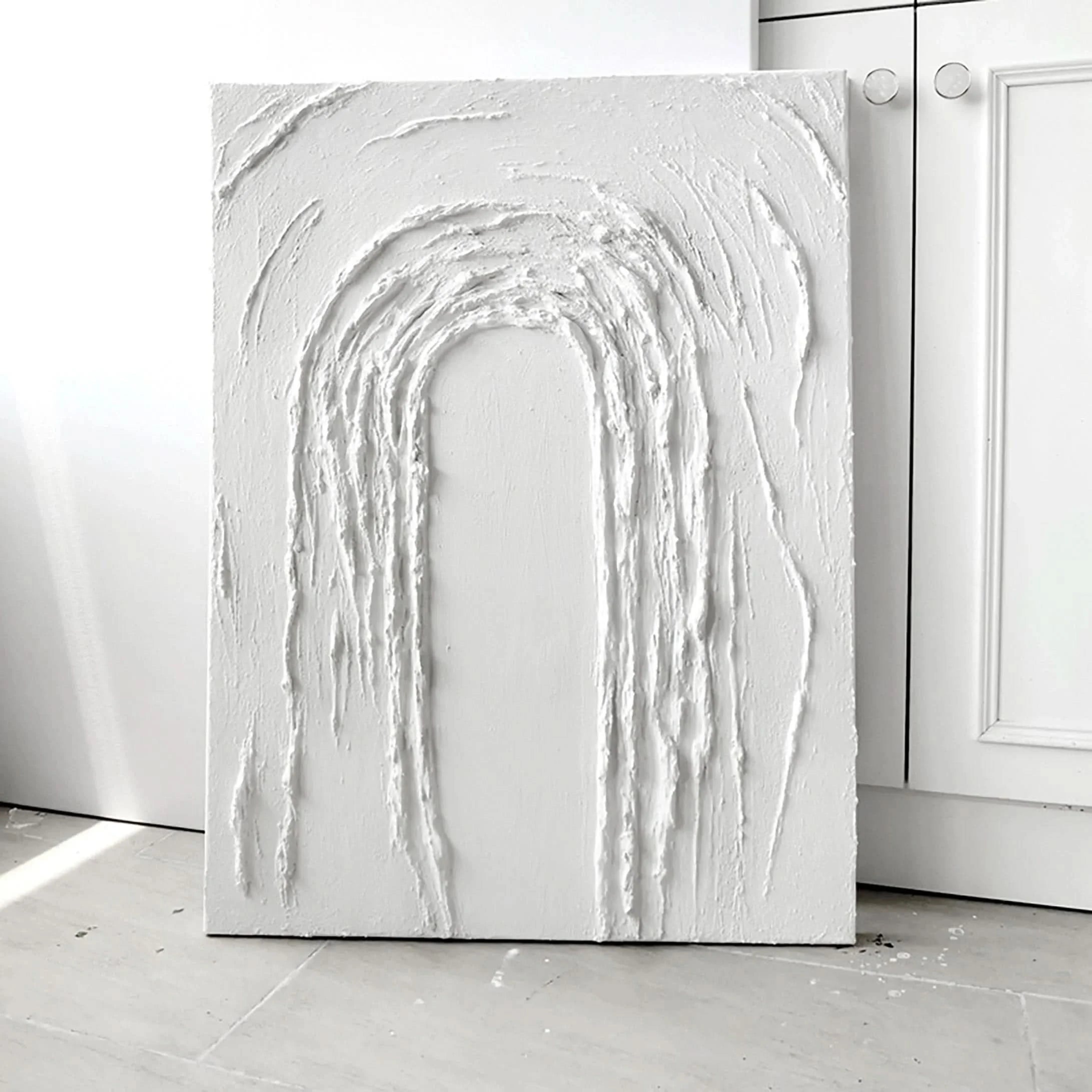 White Textured Plaster Large Painting on Canvas Handcrafted Room Decor