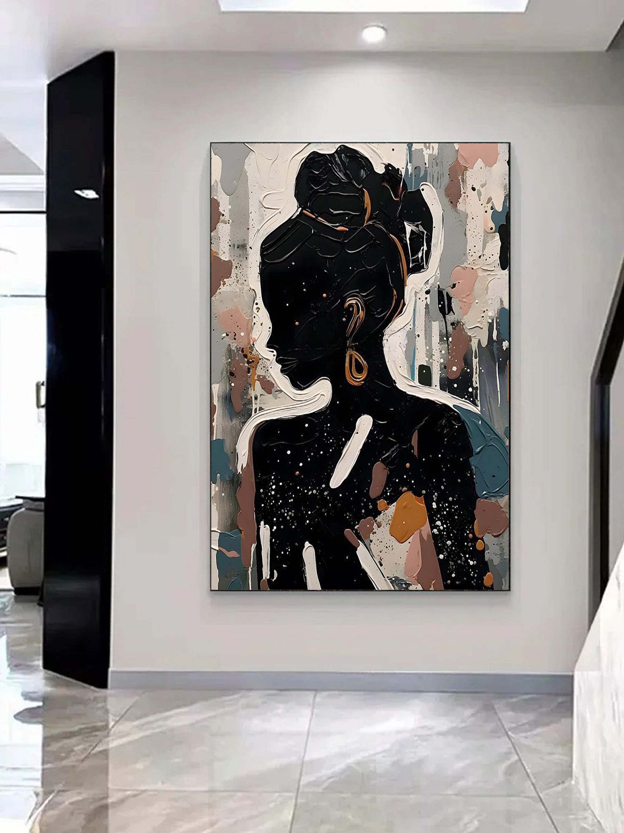 Black Abstract Woman Oil Painting Black Abstract Woman Canvas Art Texture Figure Wall Decor Painting