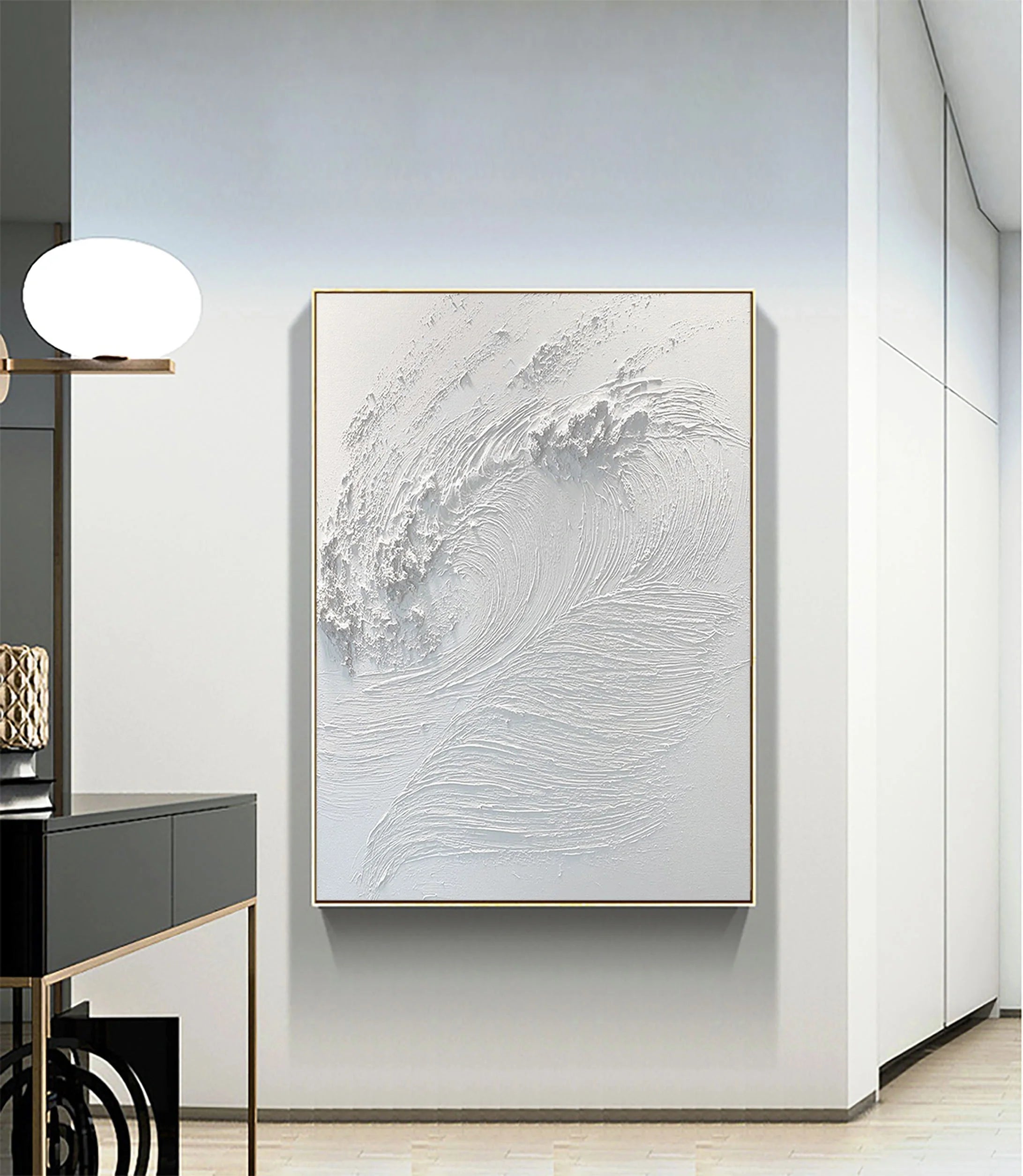 White 3D Textured Plaster Wall Art Surf Art Abstract Handcrafted Painting Minimalist Home Decor