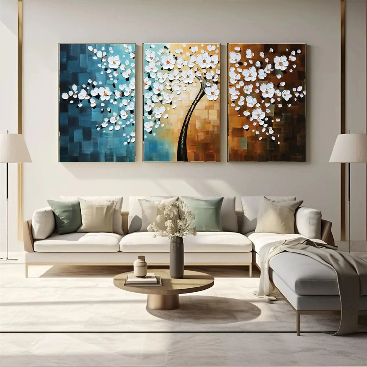 Colorful Flower & Tree Abstract Textured Wall Art Set of 3#ML051