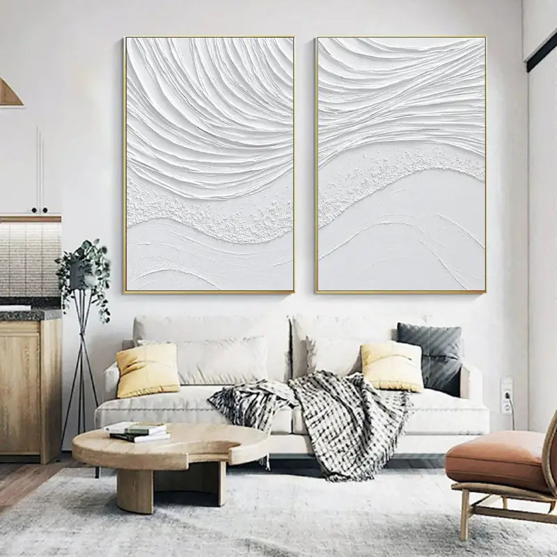 White Minimalist Textured Paintings Canvas Set of 2 #MM062
