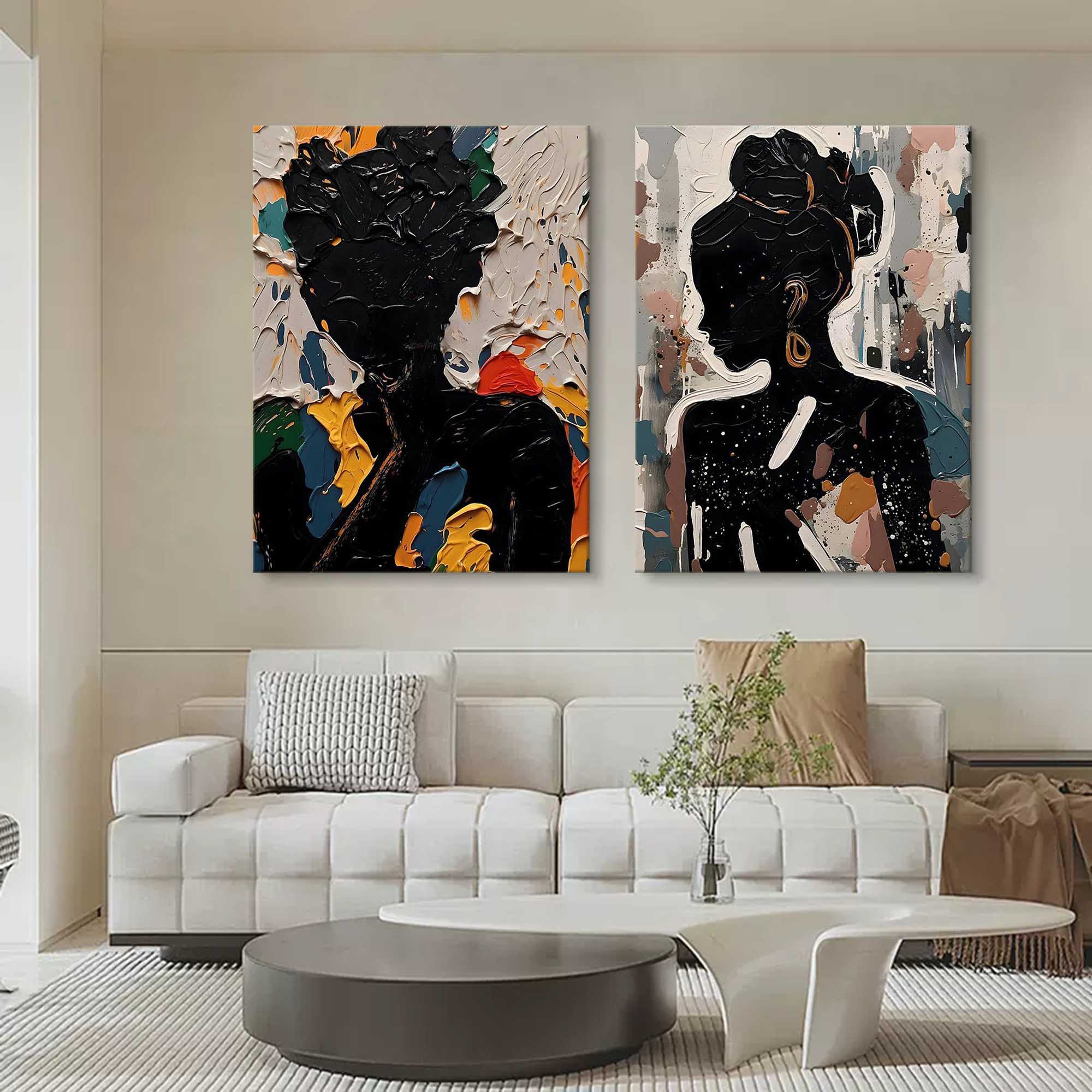 Abstract Female Canvas Oil Painting Set of 2 Bedroom Abstract Woman Textured Wall Decoration Painting