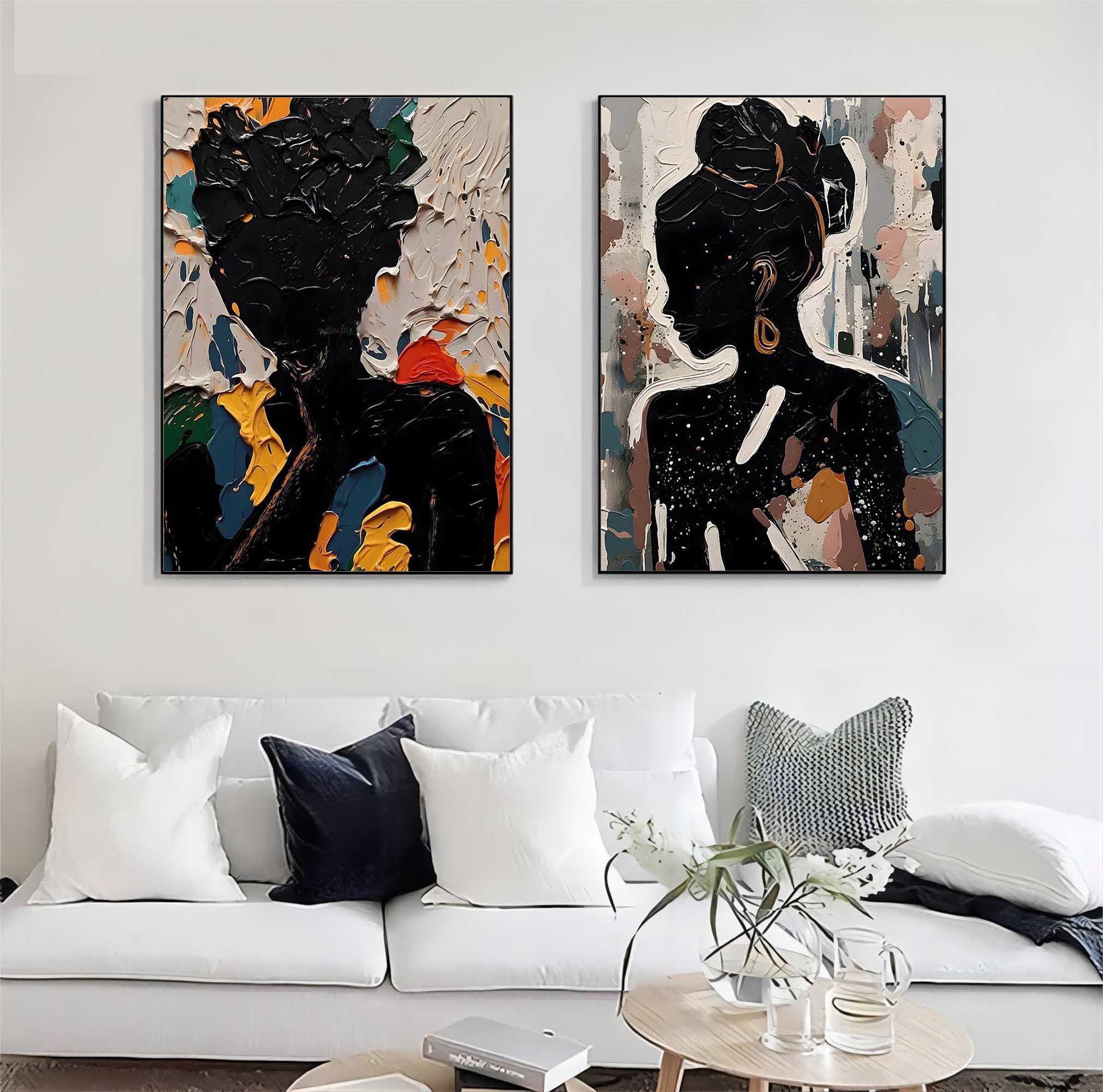 Abstract Female Canvas Oil Painting Set of 2 Bedroom Abstract Woman Textured Wall Decoration Painting