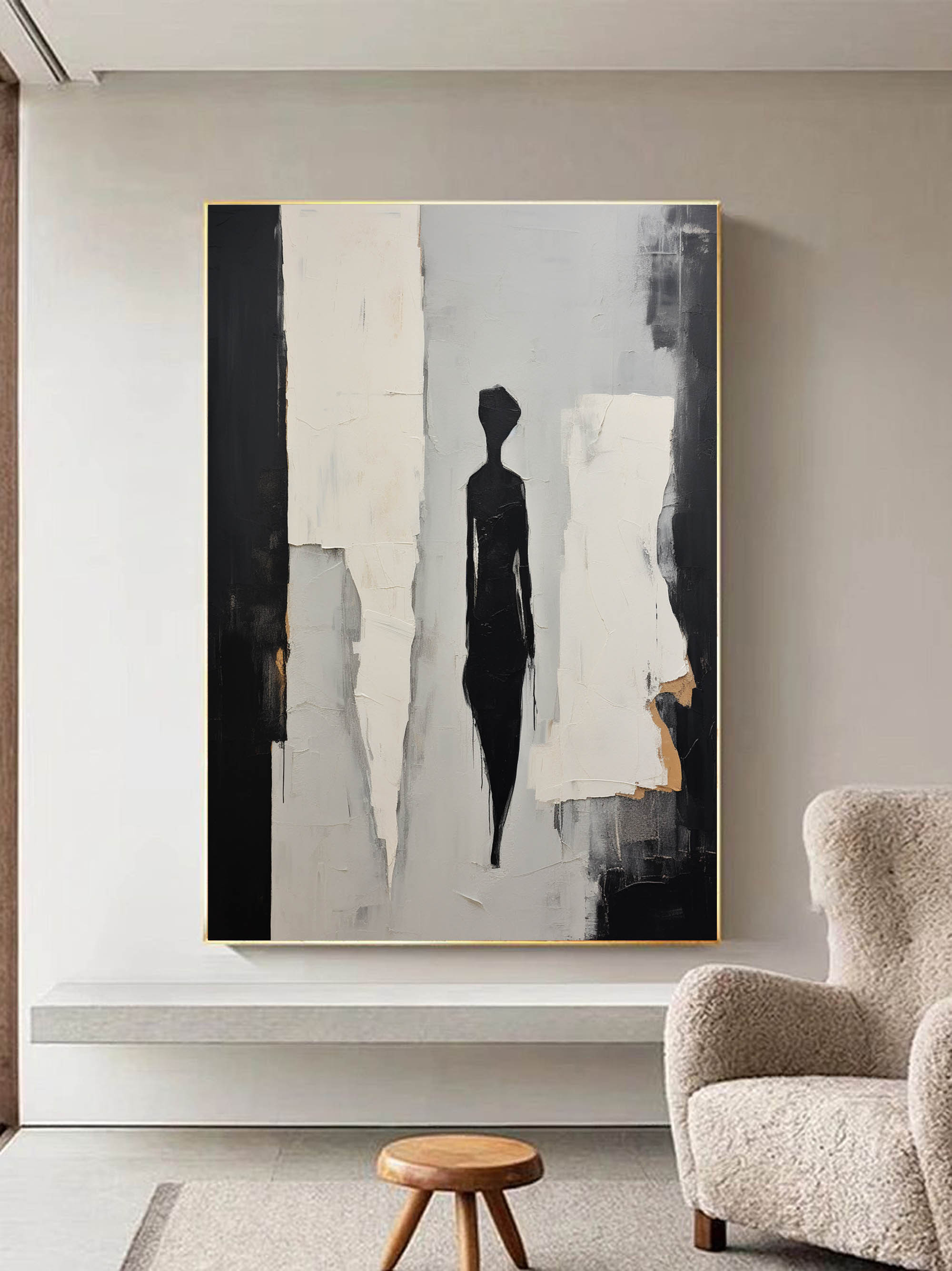 People Abstract Art Beige Abstract Minimalist Wall Art Beige Contemporary Minimalist Art Beige Art On Canvas Beige Figure Abstract Art