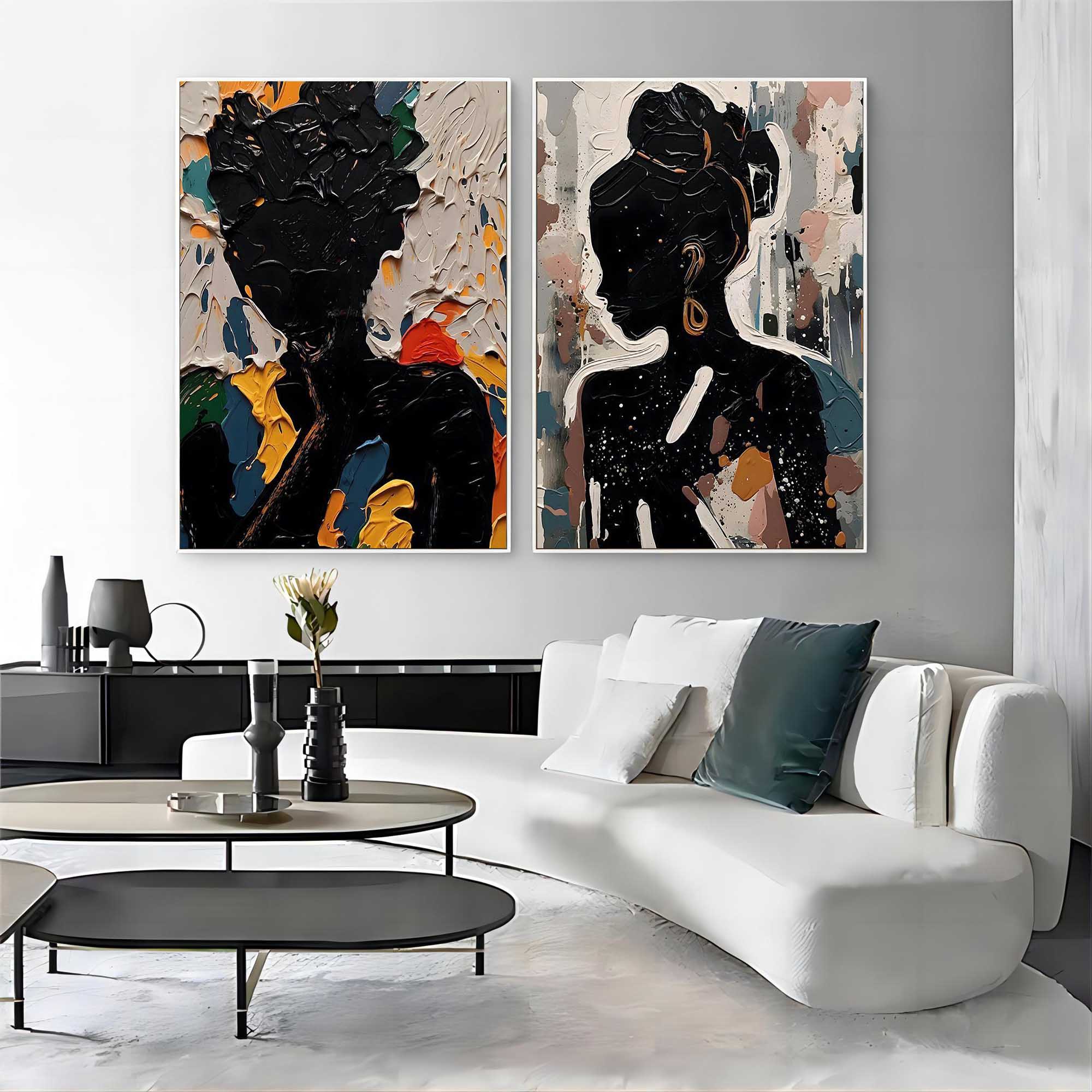 Abstract Female Canvas Oil Painting Set of 2 Bedroom Abstract Woman Textured Wall Decoration Painting