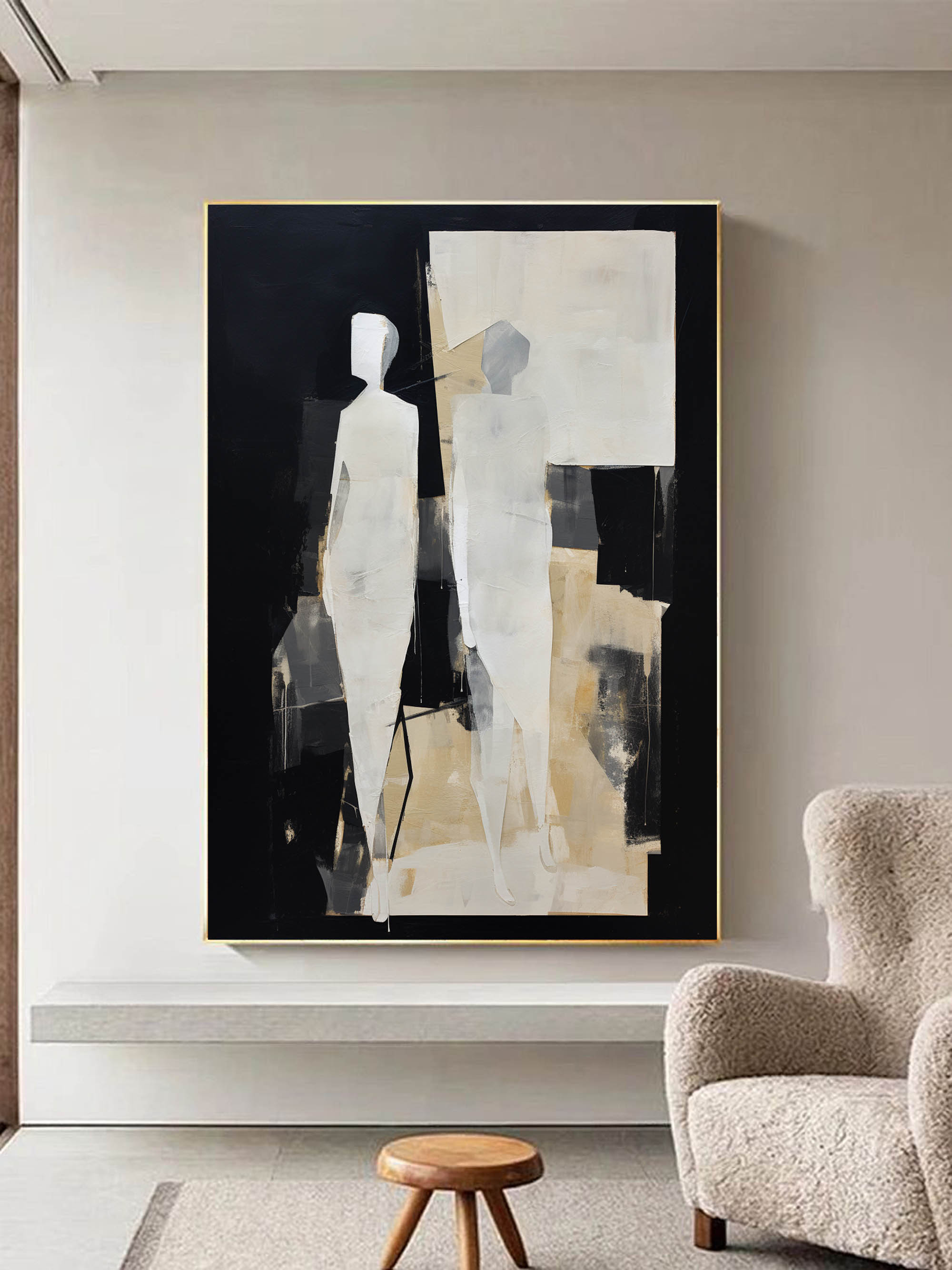 Beige and Black Minimalist Abstract Canvas Art Beige and Black Textured Painting Beige and Black Contemporary Abstract Minimalist Wall Art