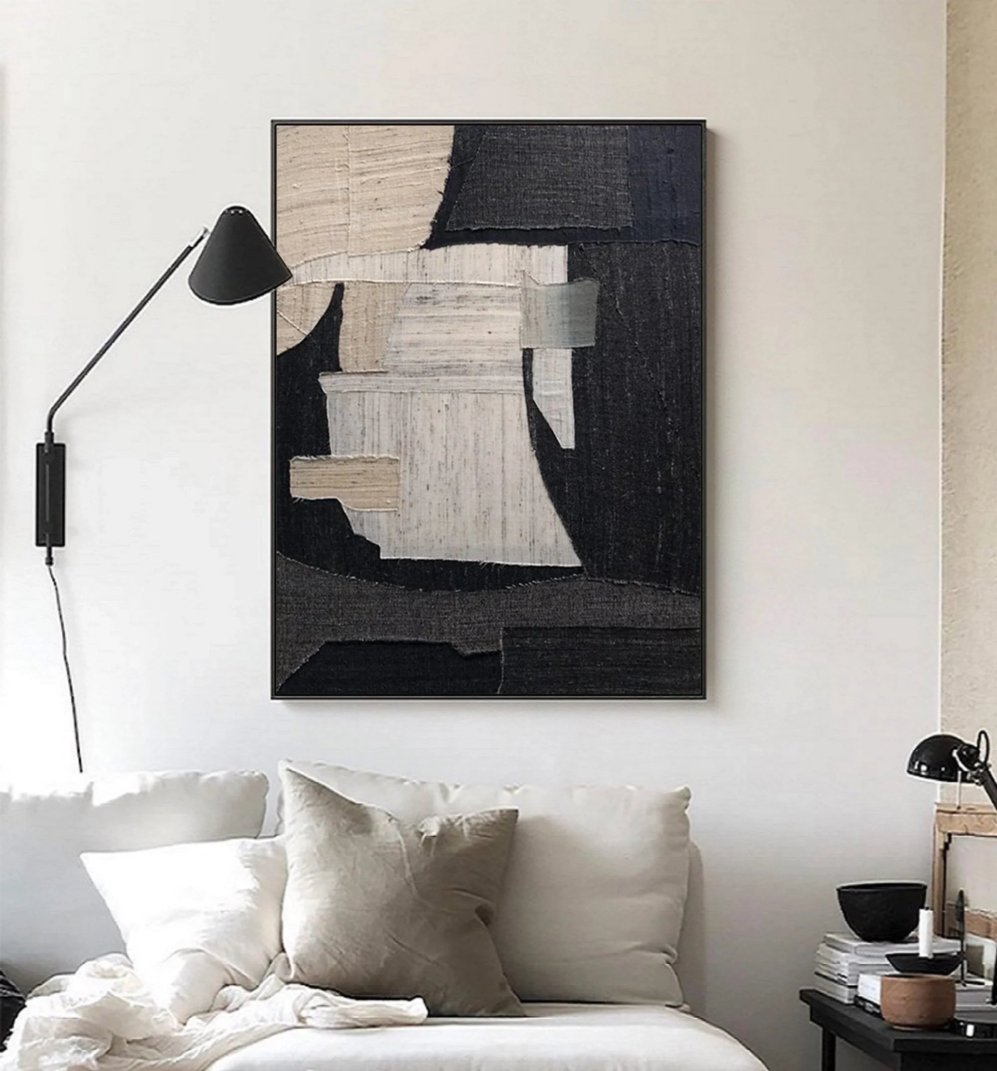 Wabi Sabi Black Beige Abstract Wall Decor Painting on Canvas