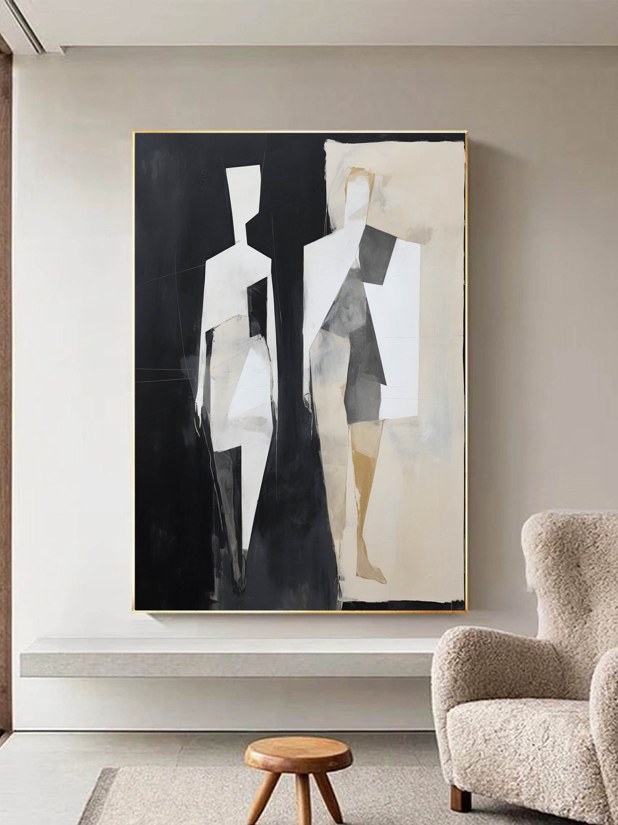 Black Abstract Art On Canvas Black And Beige Textured Wall Art Contemporary Minimalist Abstract Art Abstract Figures Abstract Wall Decor