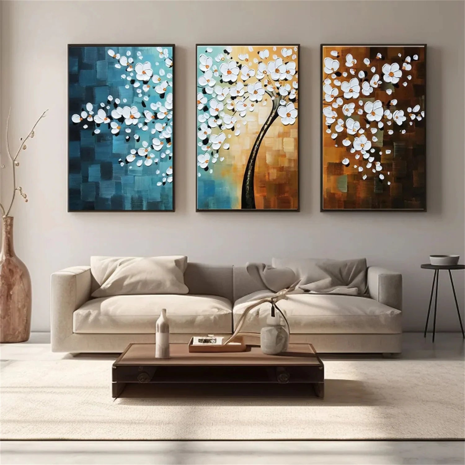 Colorful Flower & Tree Abstract Textured Wall Art Set of 3#ML051