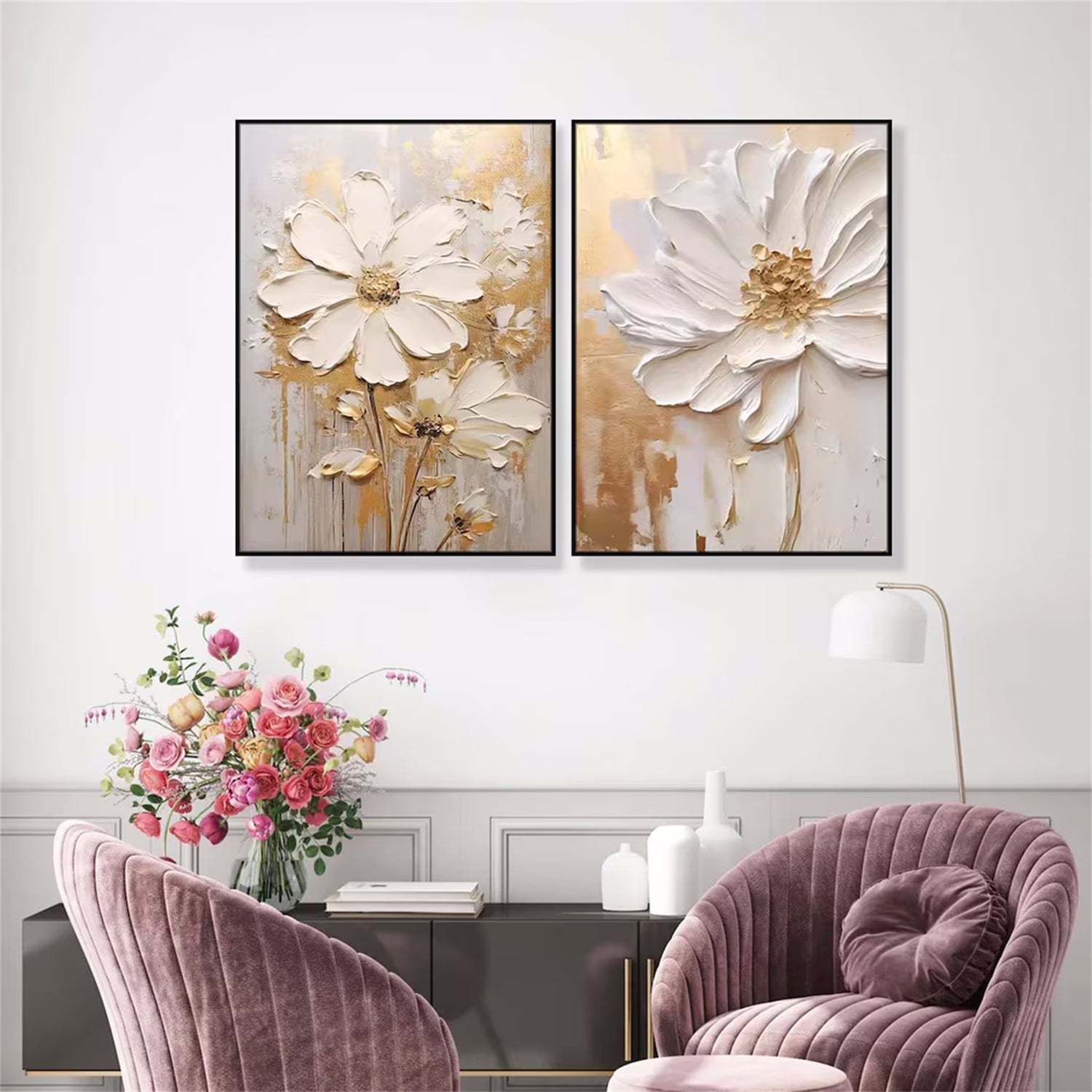 Flower & Tree Abstract Textured Wall Art Set of 2#ML045