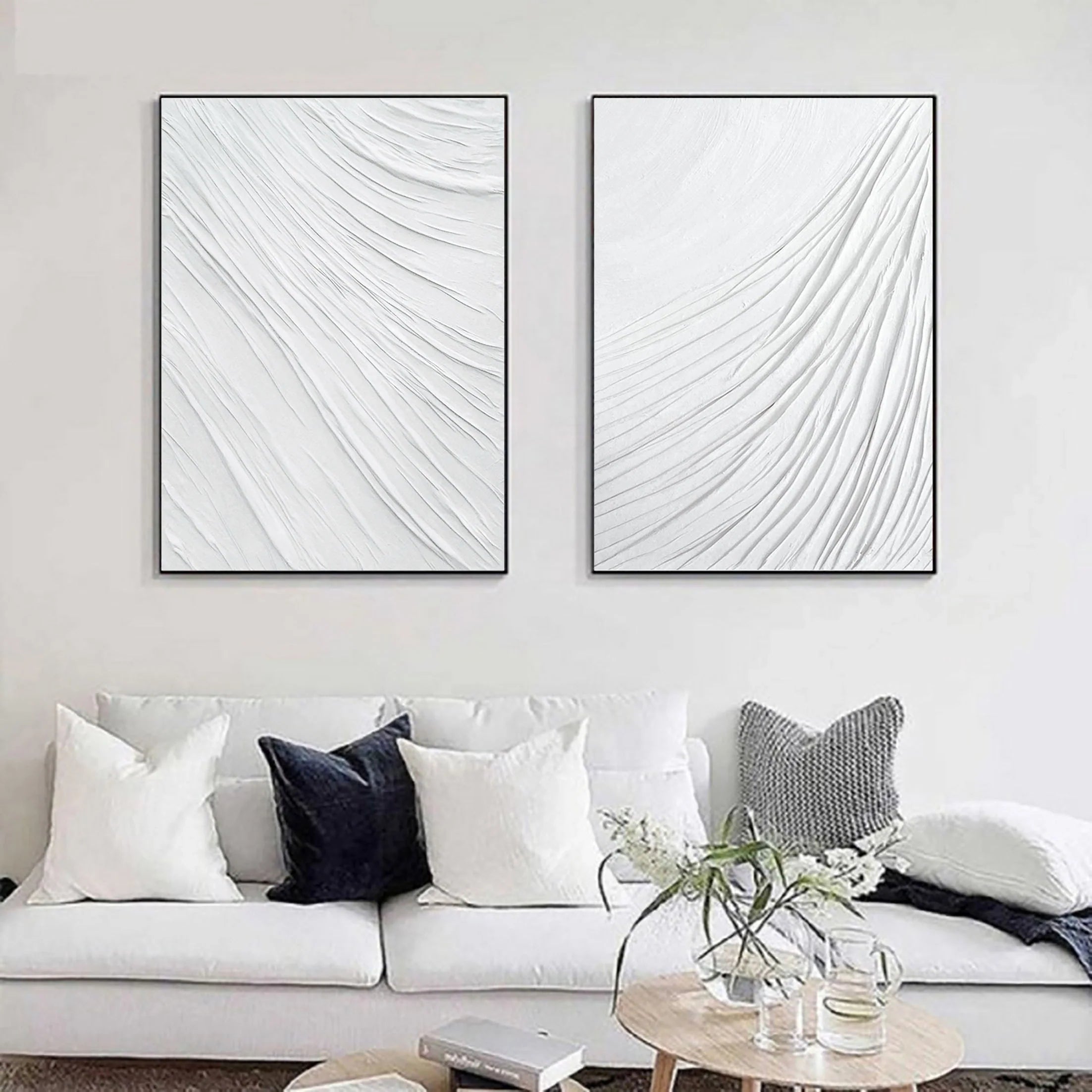 Set of 2 Textured Plaster Art Painting Minimalistic Wall Artwork Original