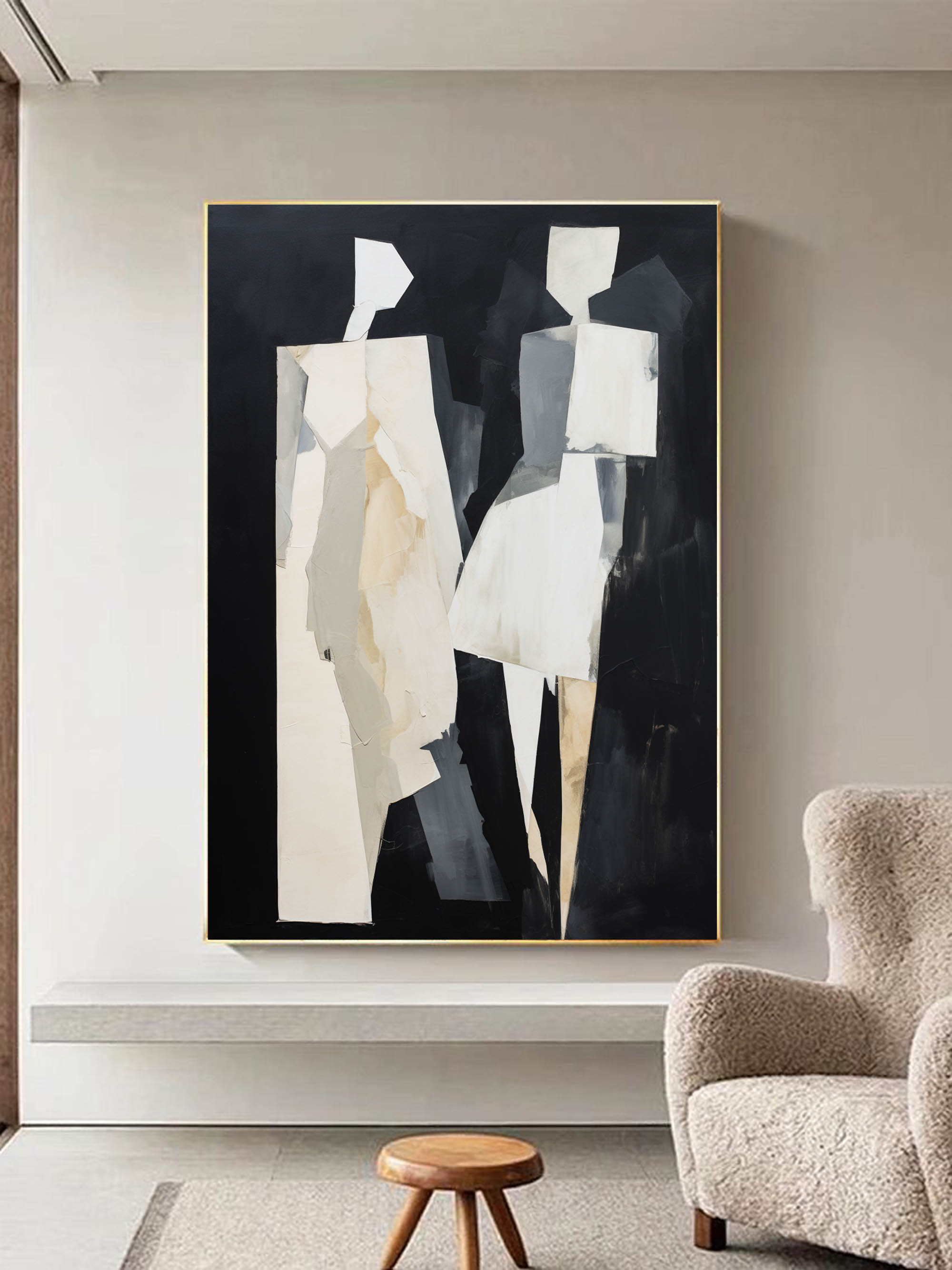 Black And Beige Texture Wall Painting Black And Beige Abstract Human Canvas Art Black And Beige Minimalist Wall Art Black And Beige Painting