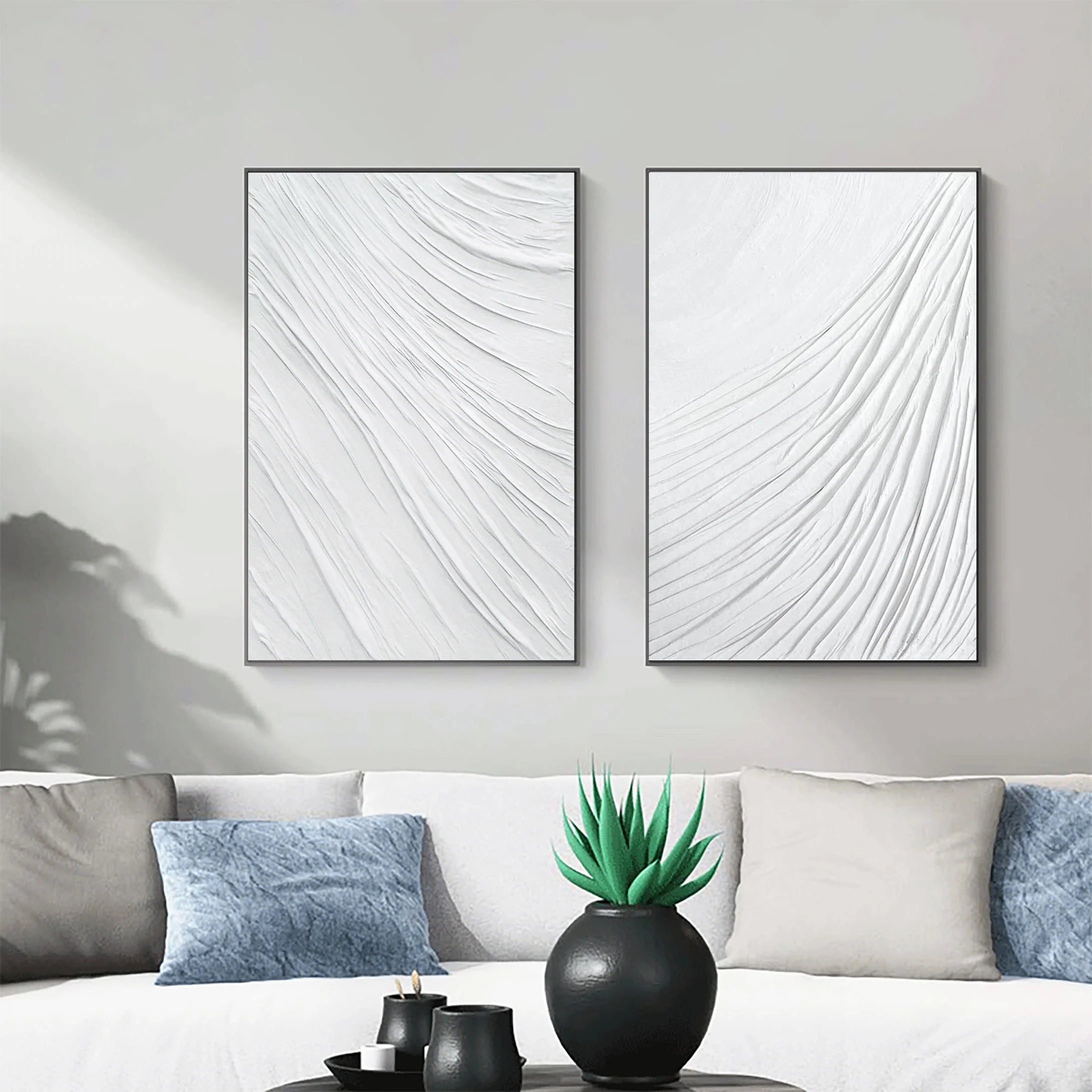 Set of 2 Textured Plaster Art Painting Minimalistic Wall Artwork Original