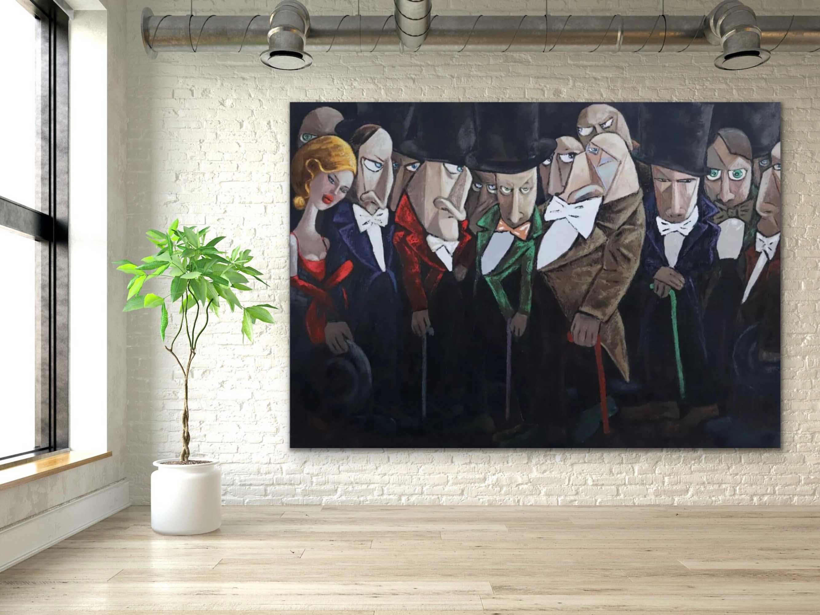 Suit Man Party Oil Painting Suit Store Wall Art Opera House Wall Hanging Painting Suit Man Graffiti Canvas Art