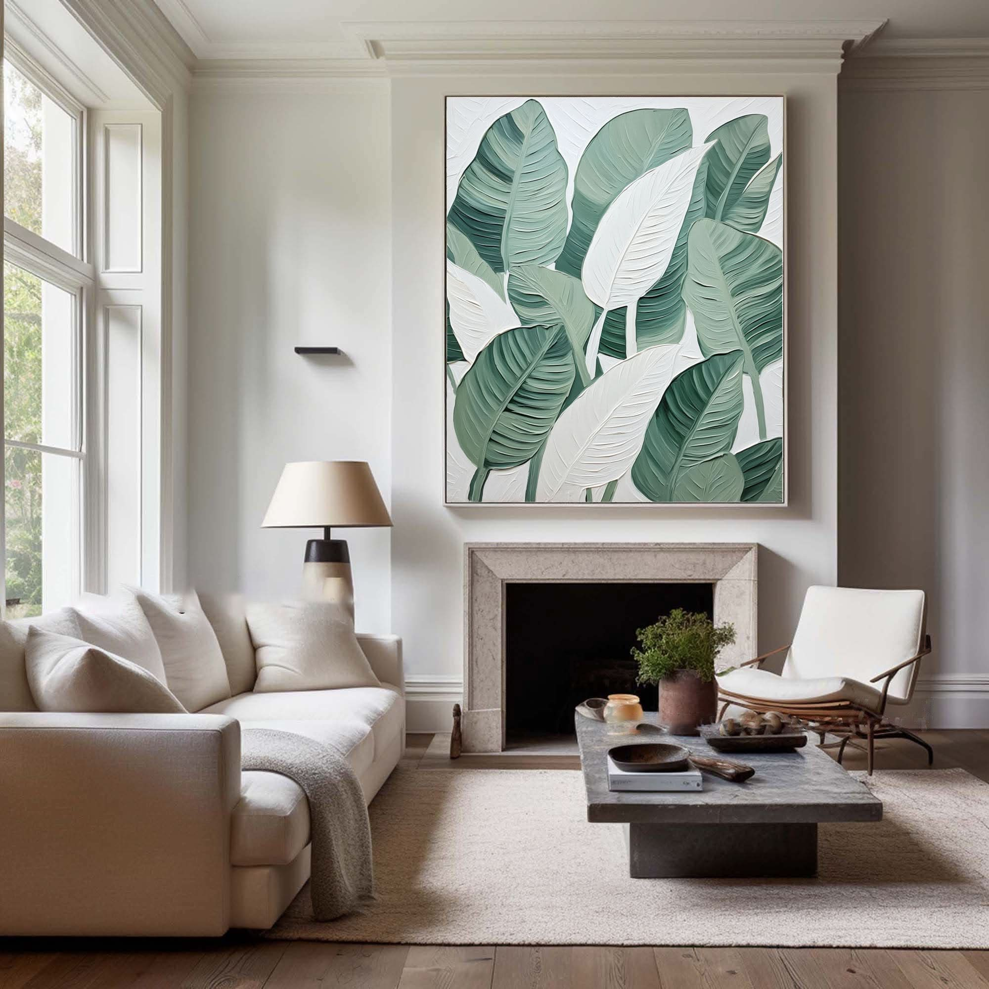 Green and White Leaf Canvas Art #BGM 030