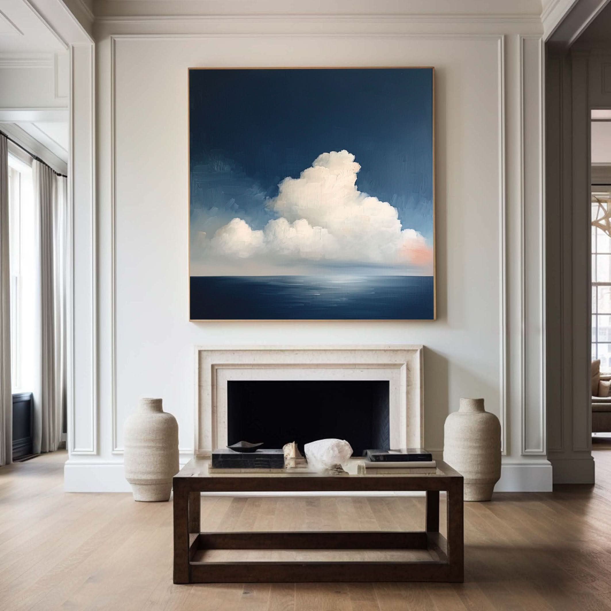 Serene Cloudscape Abstract Art Canvas Modern Sky Painting #OS 027