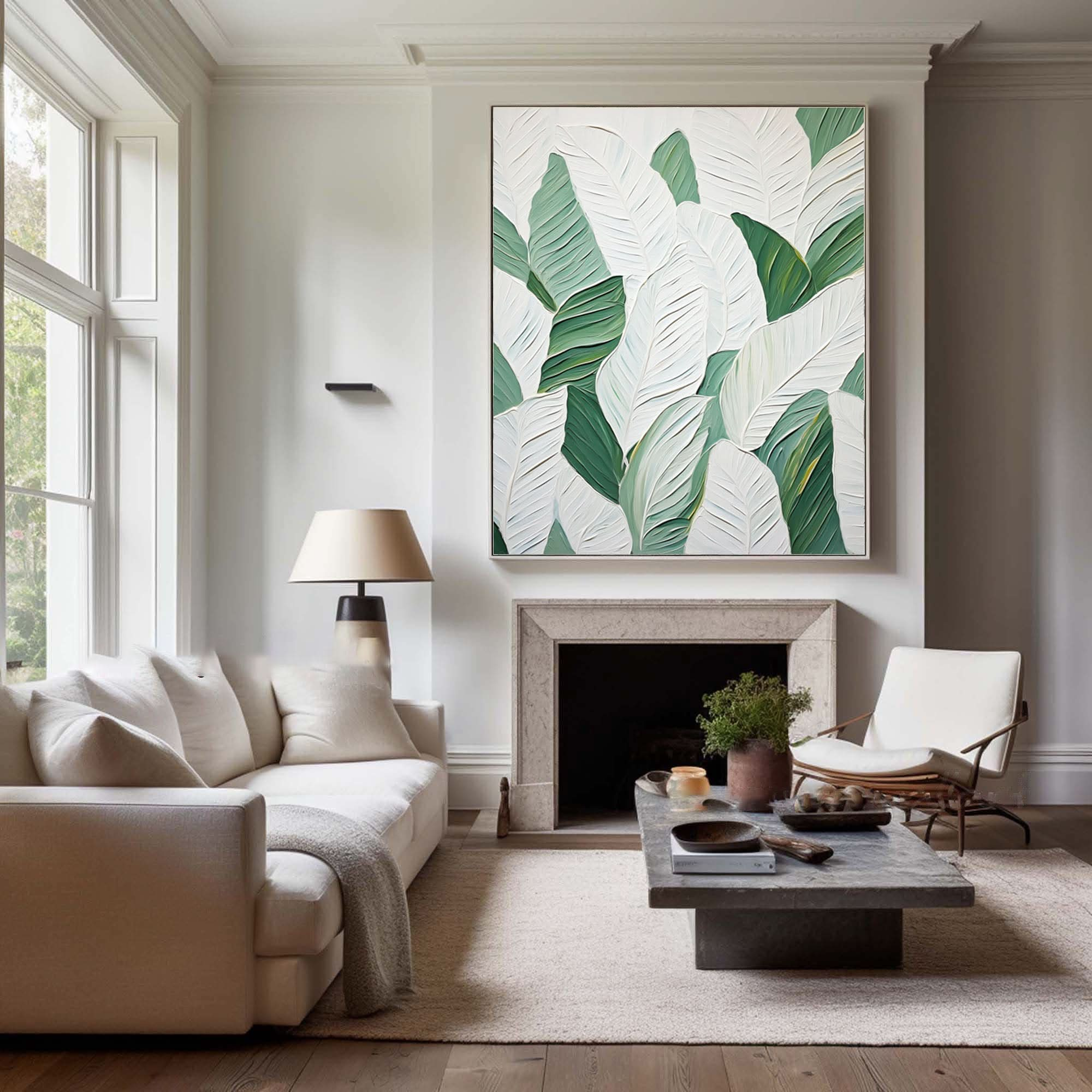 Green and White Leaf Canvas Art #BGM 031