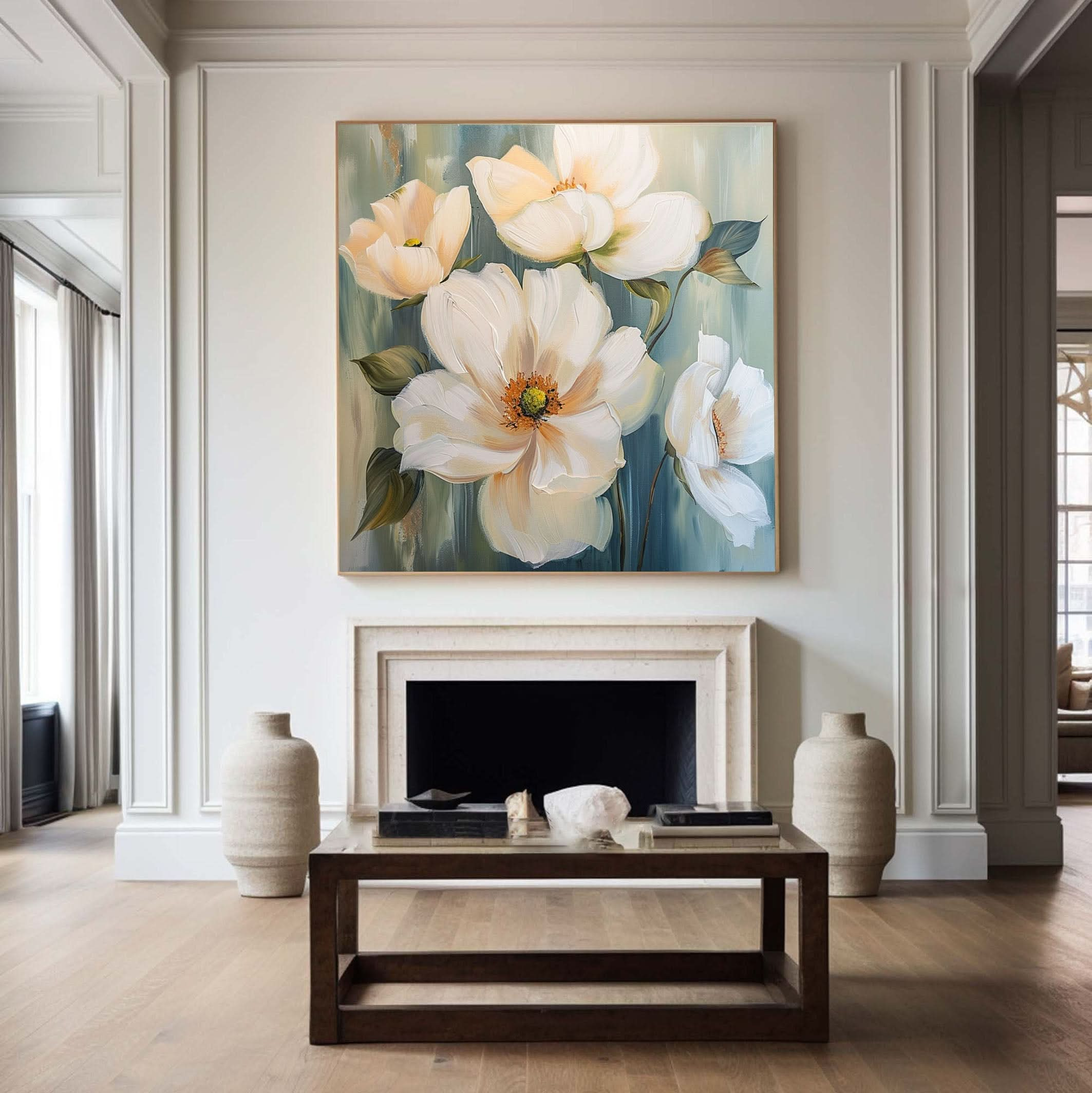 Elegant White Blossoms Canvas Art Serene Floral Wall Decor #FT 030