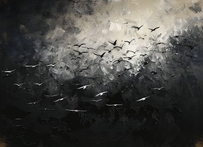 Majestic Birds in Flight Abstract Art Large Black and White Canvas #BM 060