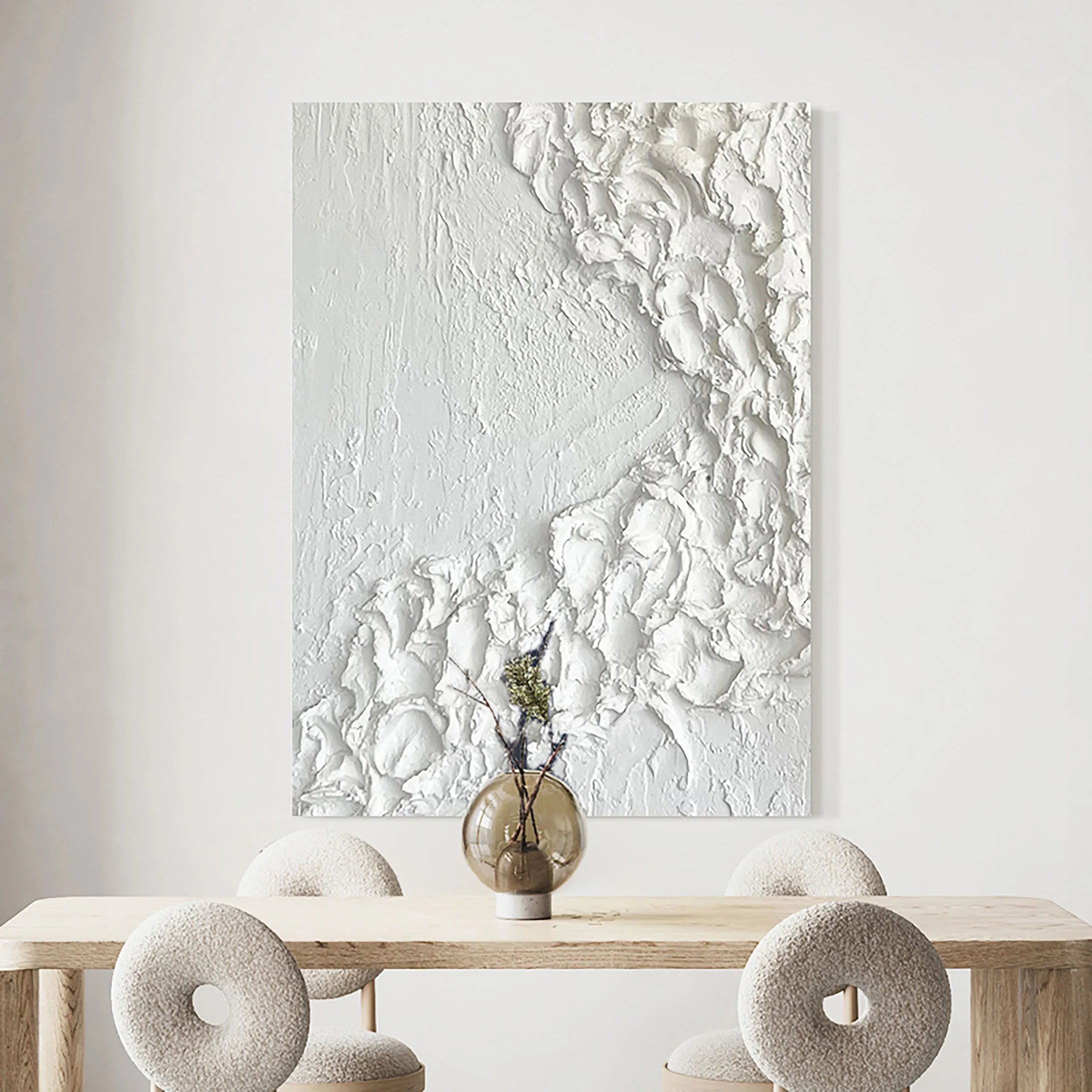 Large White 3D Minimalist Abstract Handcrafted Painting, 3D Thick Texture Wall Art/Home Decor